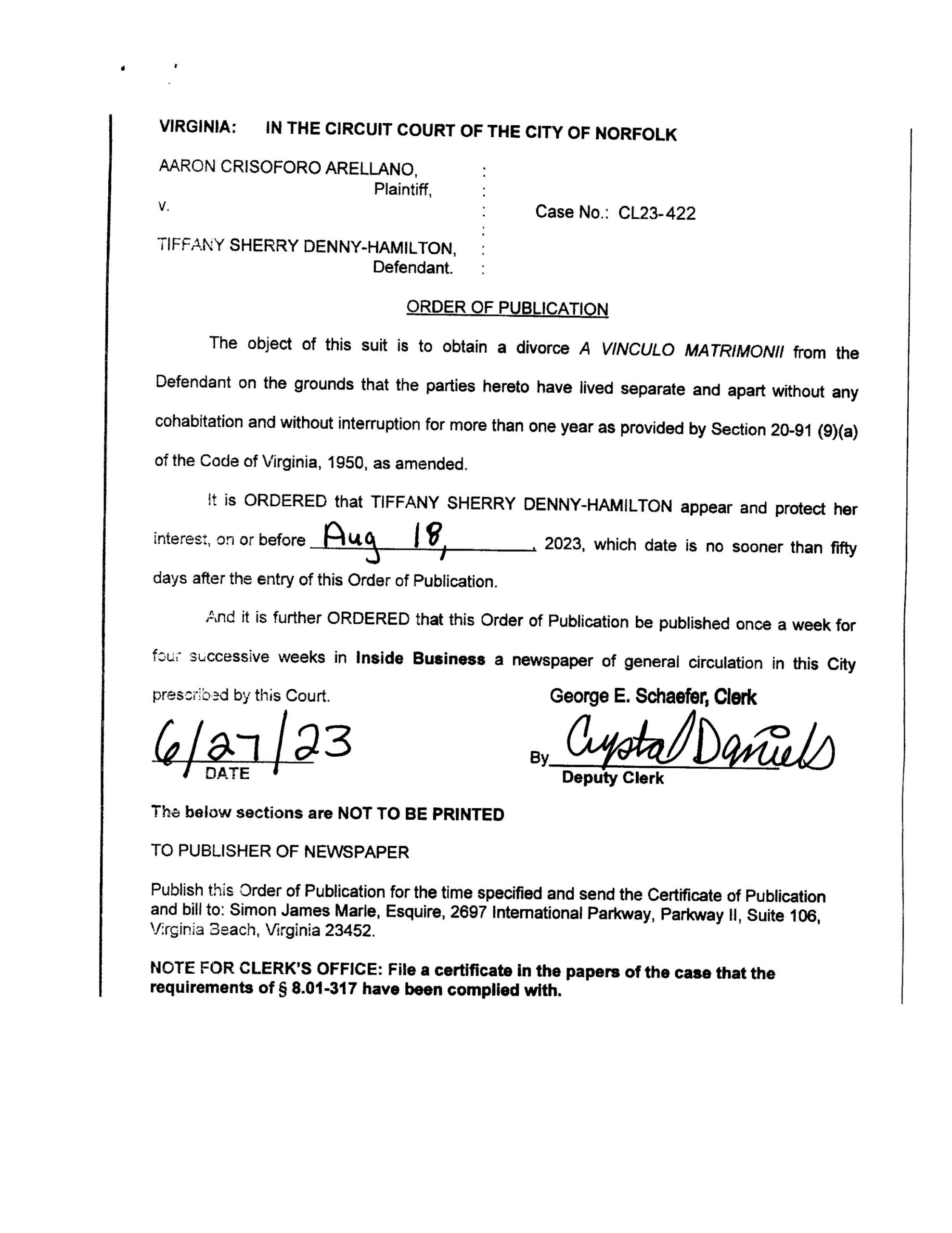 CL23-422 ORDER OF PUBLICATION