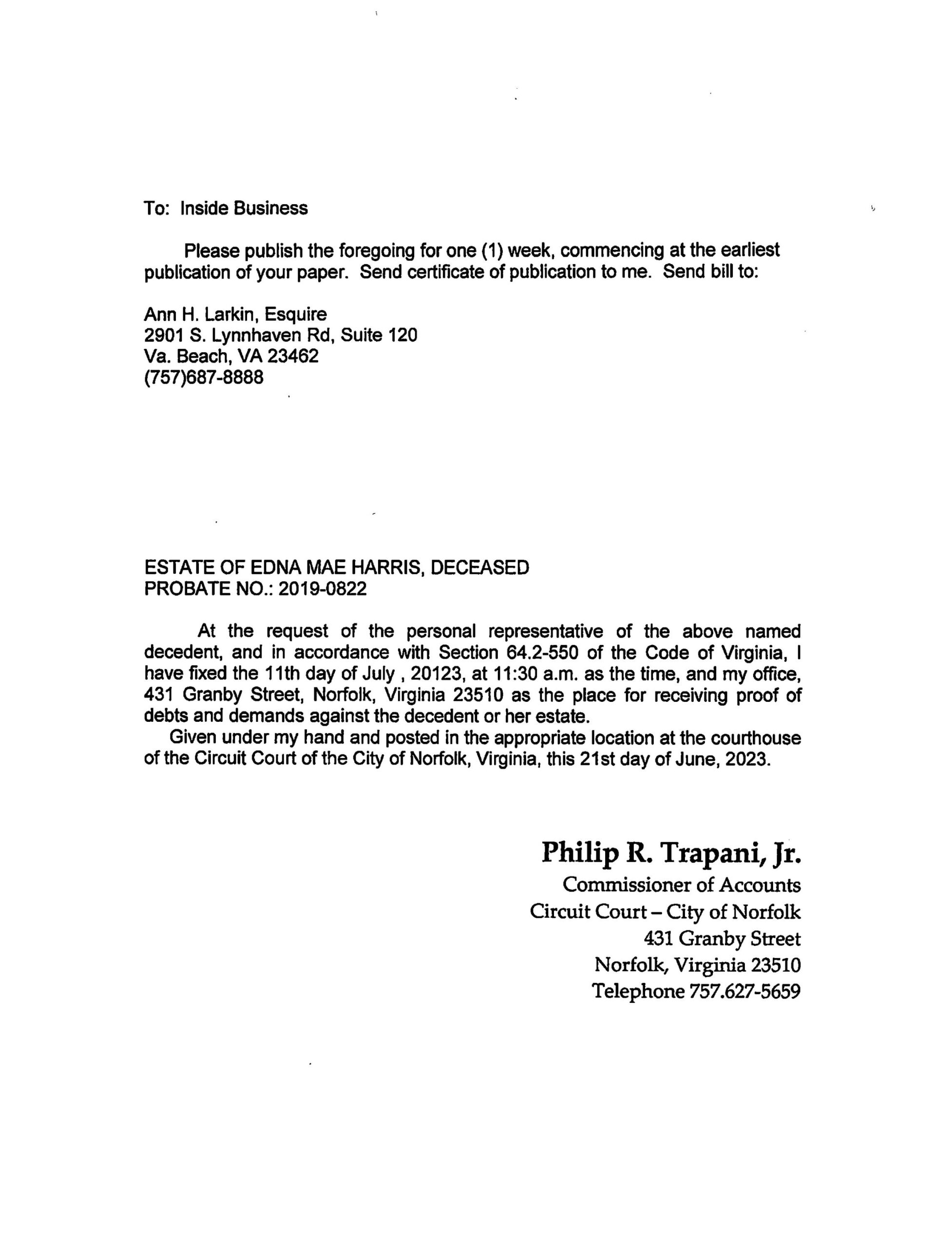 Estate of Edna Mae Harris, Deceased