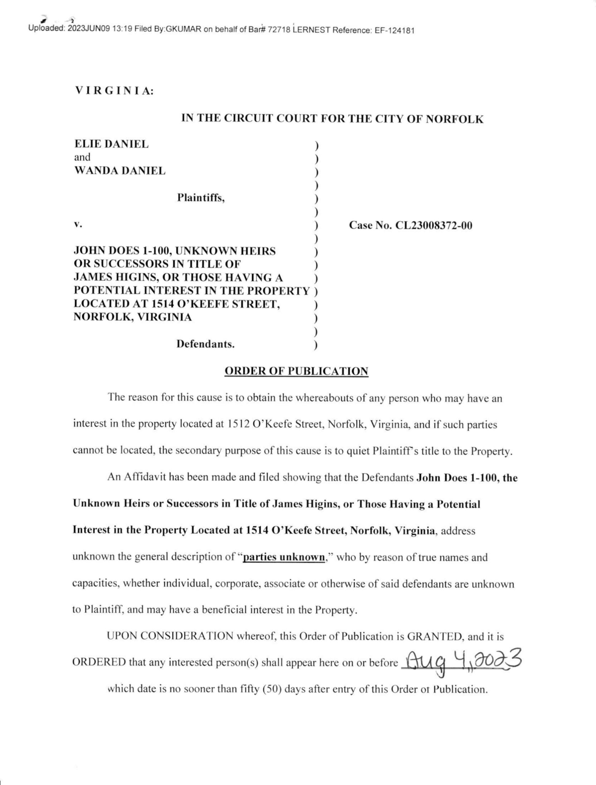 CL 23-8372 Order of Publication