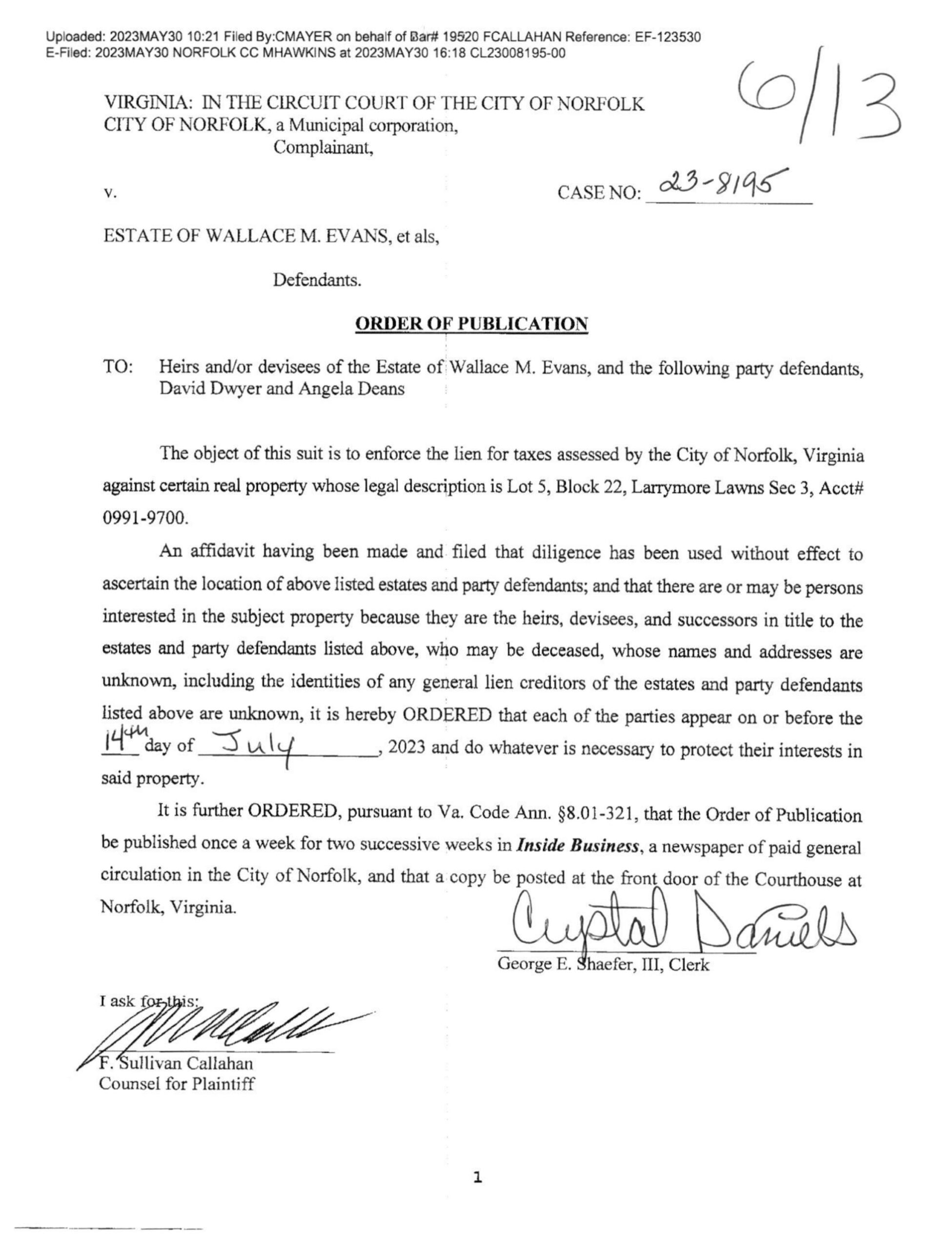 CL 23-8195 Order of Publication