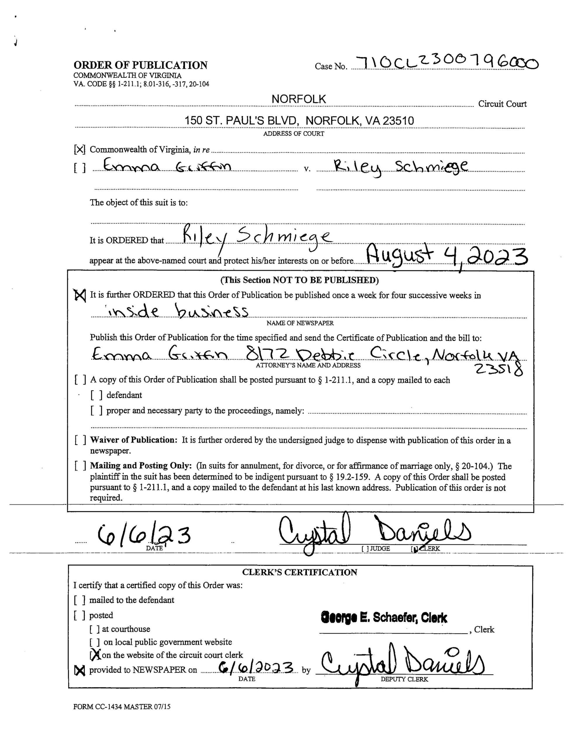 CL23-7960 ORDER OF PUBLICATION