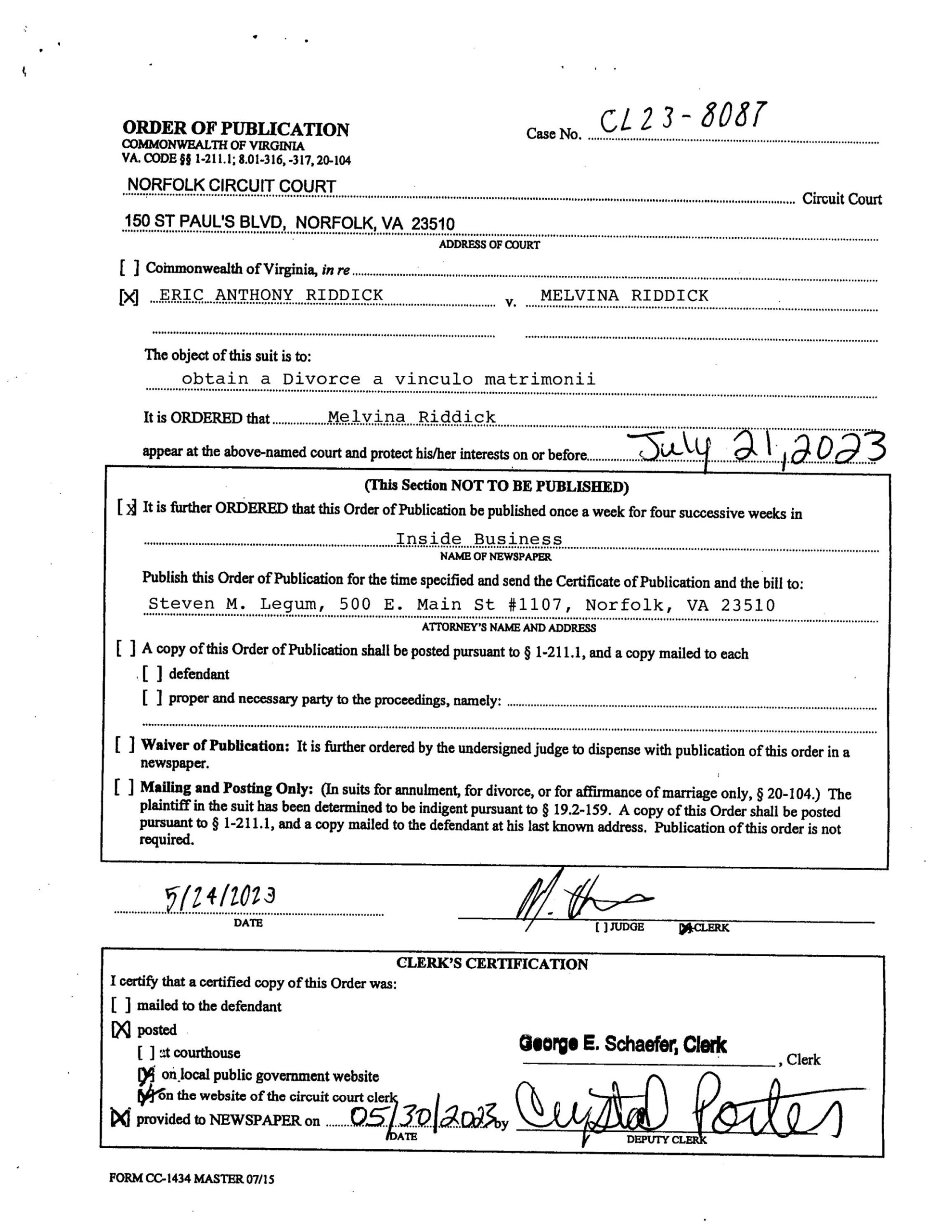 CL23-8087 Order of Publication