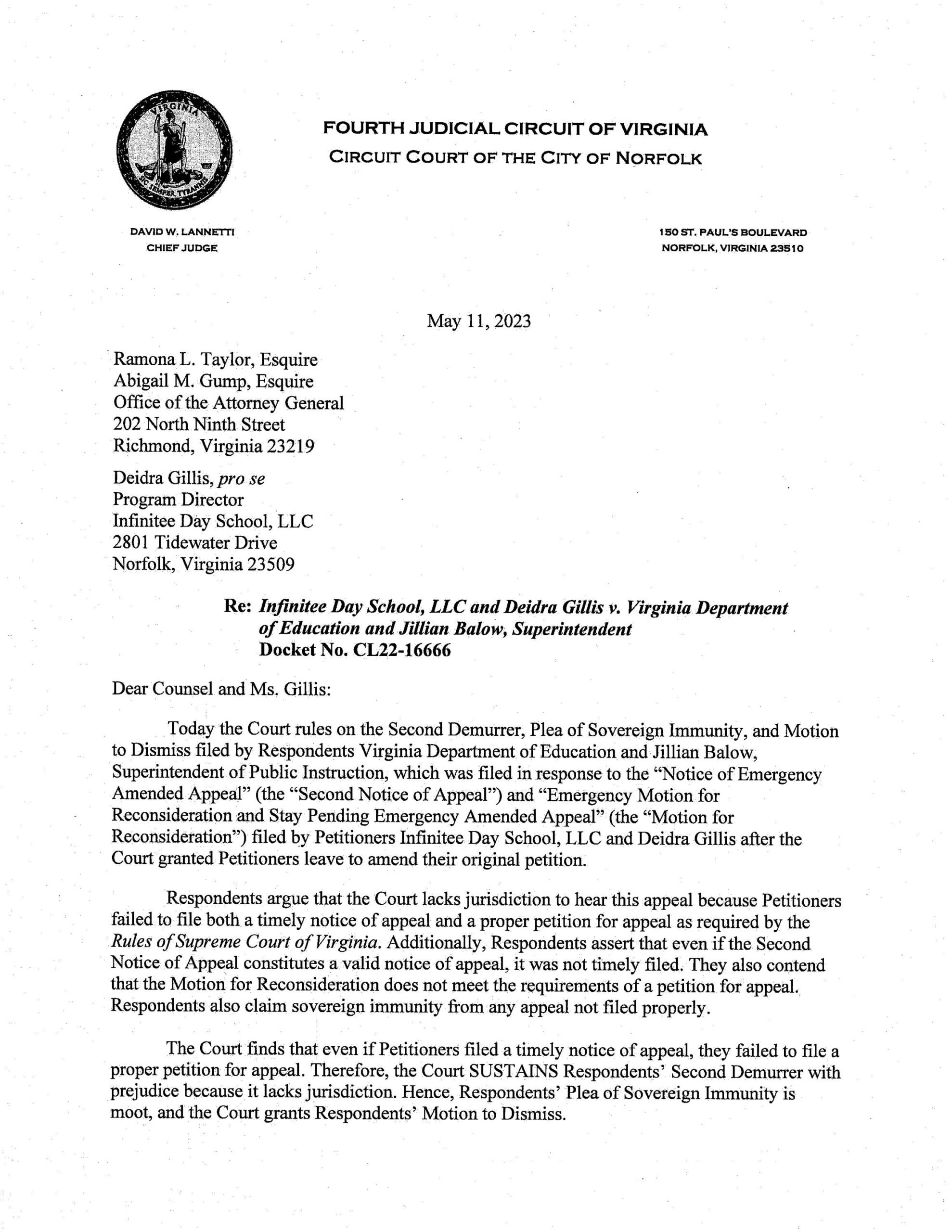 Infinitee Day School, LLC, et al. v. Virginia Department of Education, et al.
