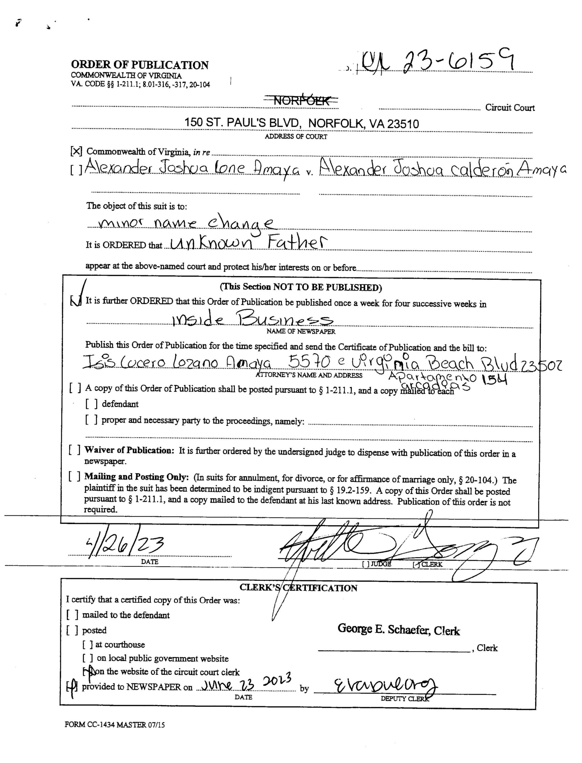 CL23-6159 ORDER OF PUBLICATION