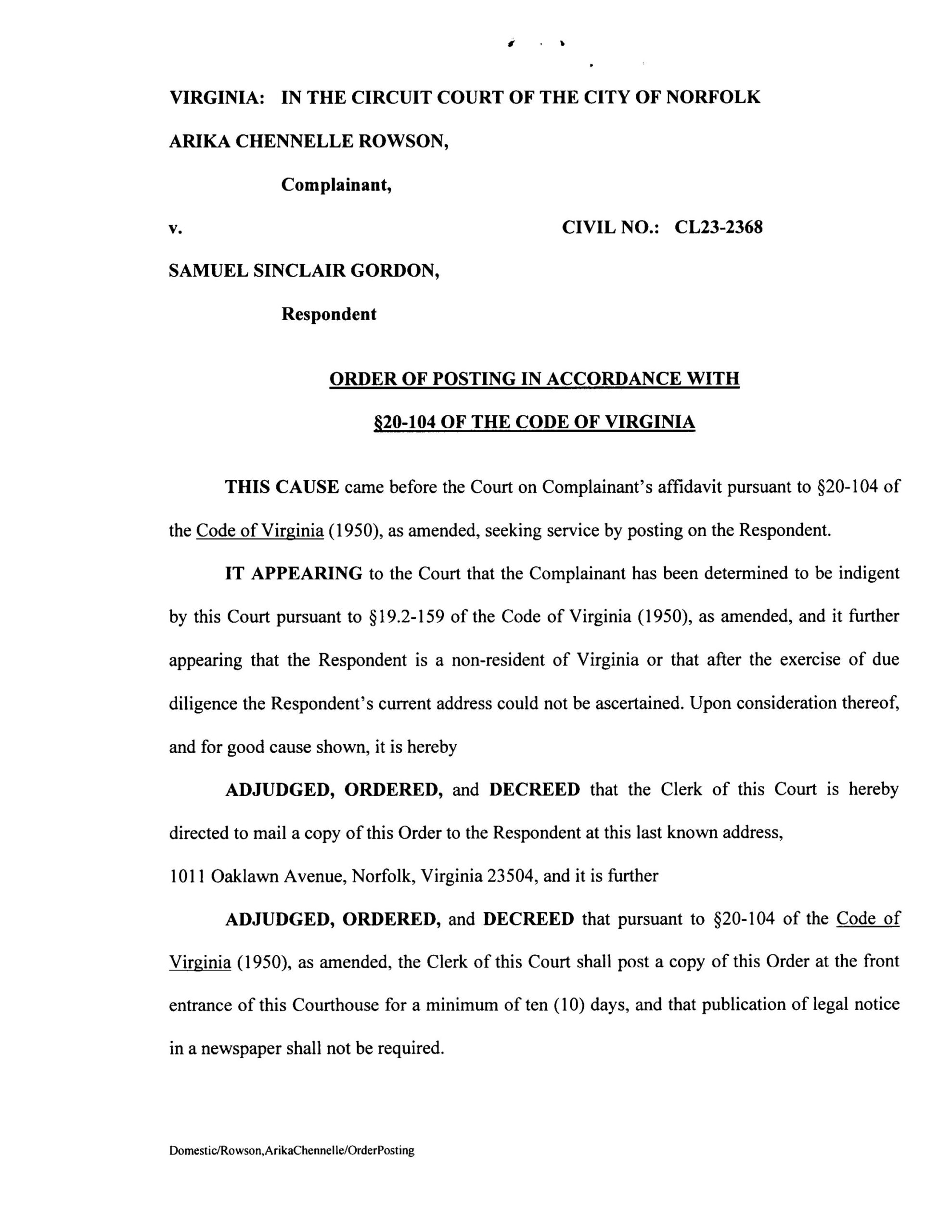 CL23-2368 ORDER OF POSTING