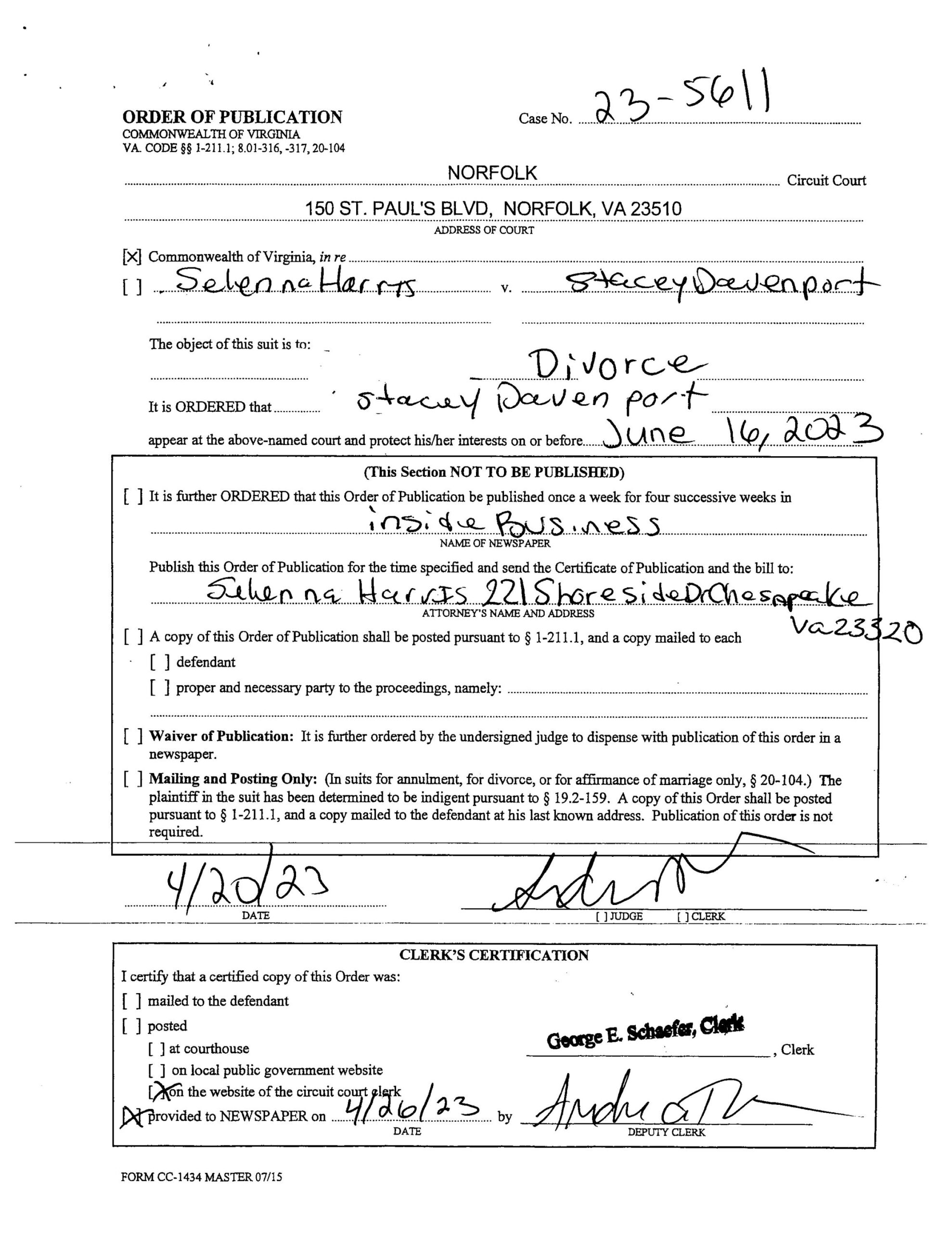 CL23-5611 ORDER OF PUBLICATION