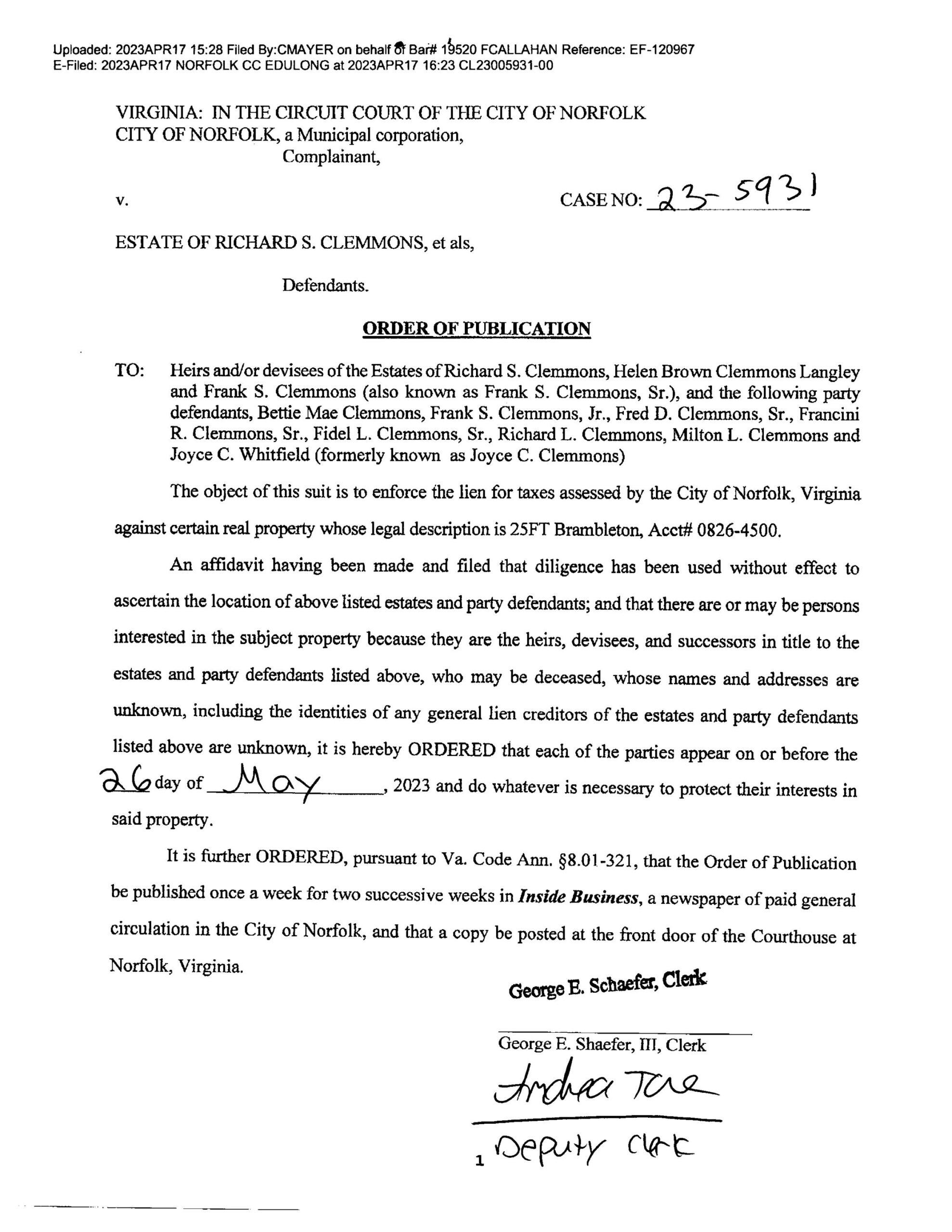 CL23-5931 ORDER OF PUBLICATION