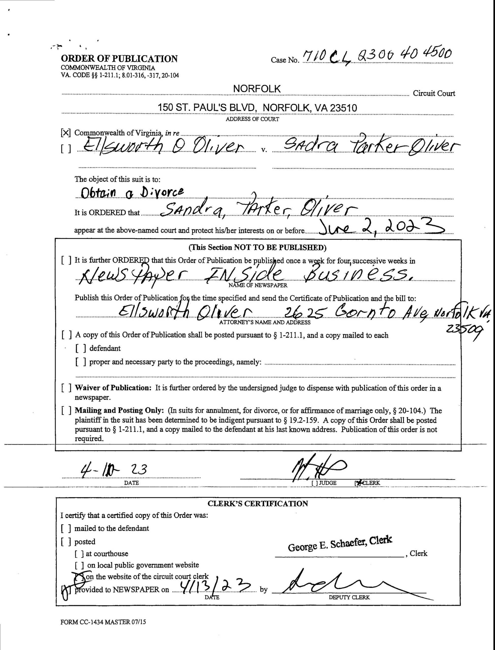 CL23-4045 ORDER OF PUBLICATION