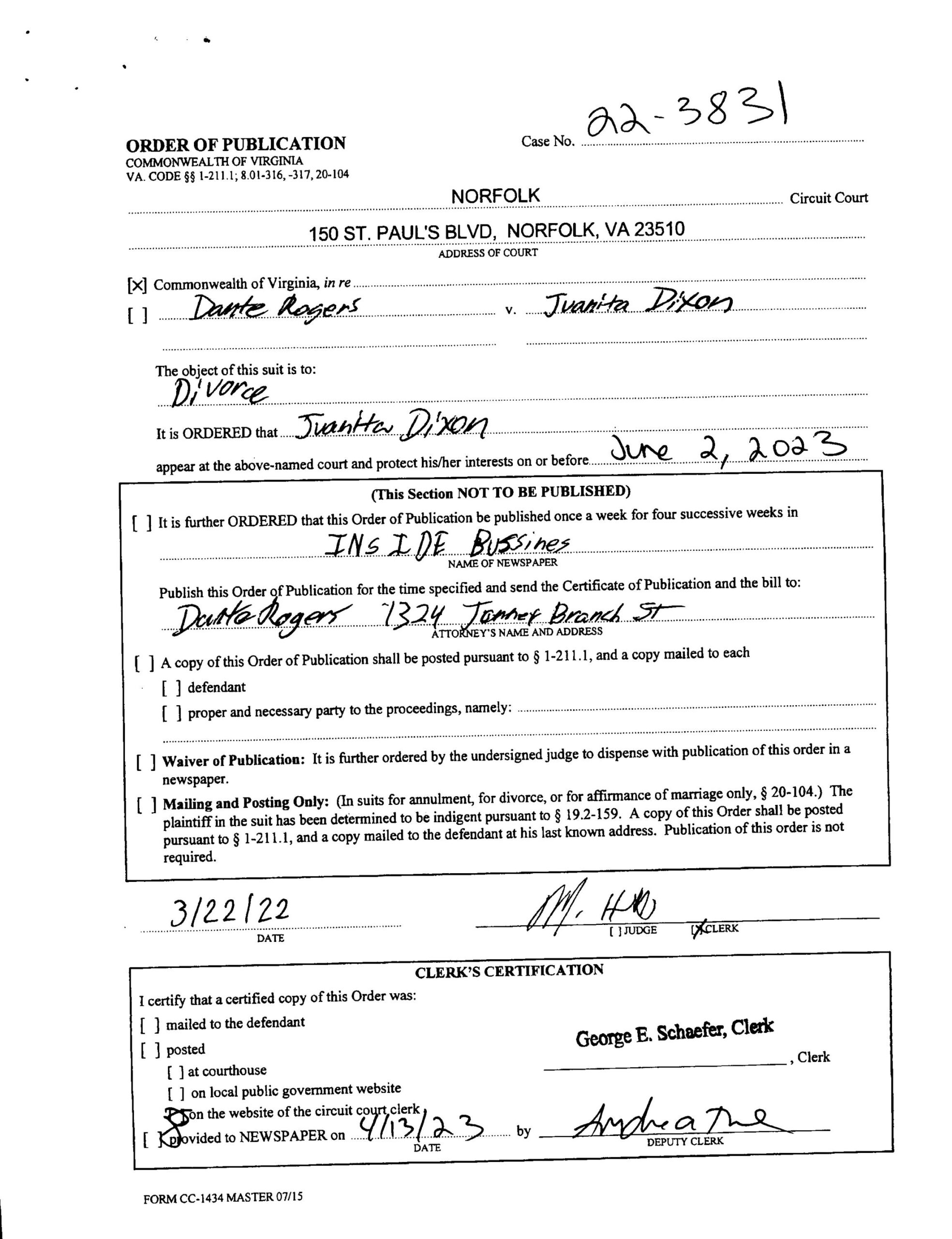 CL22-3831 ORDER OF PUBLICATION