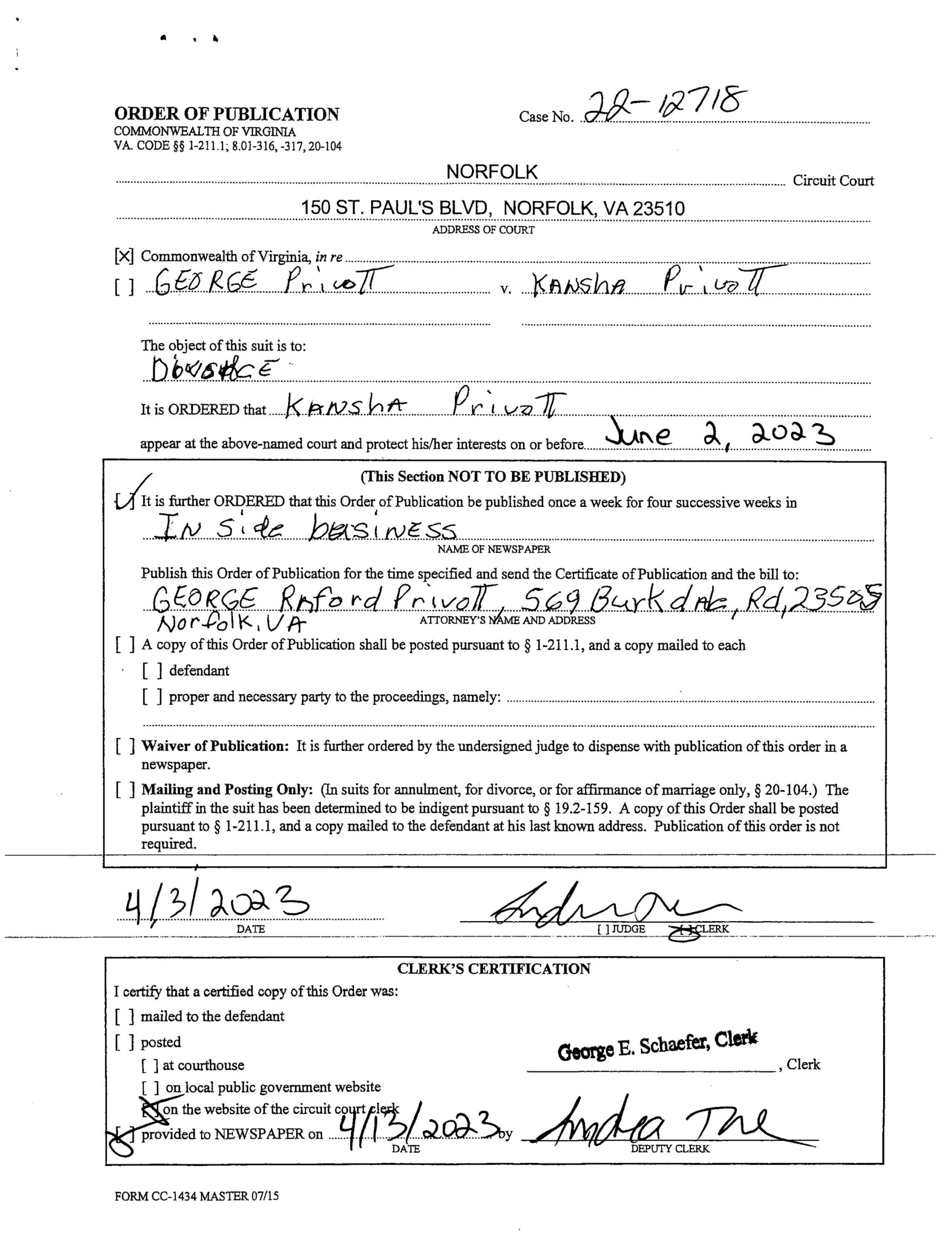 CL22-12718 ORDER OF PUBLICATION