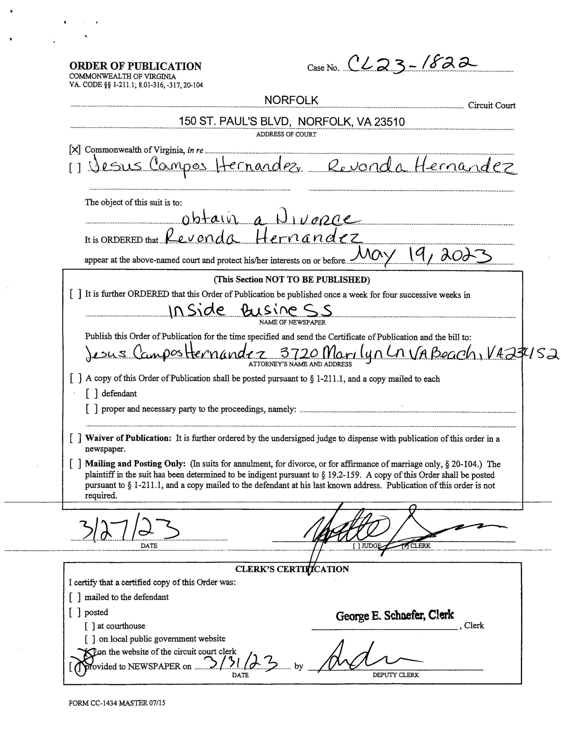 CL23-1822 ORDER OF PUBLICATION