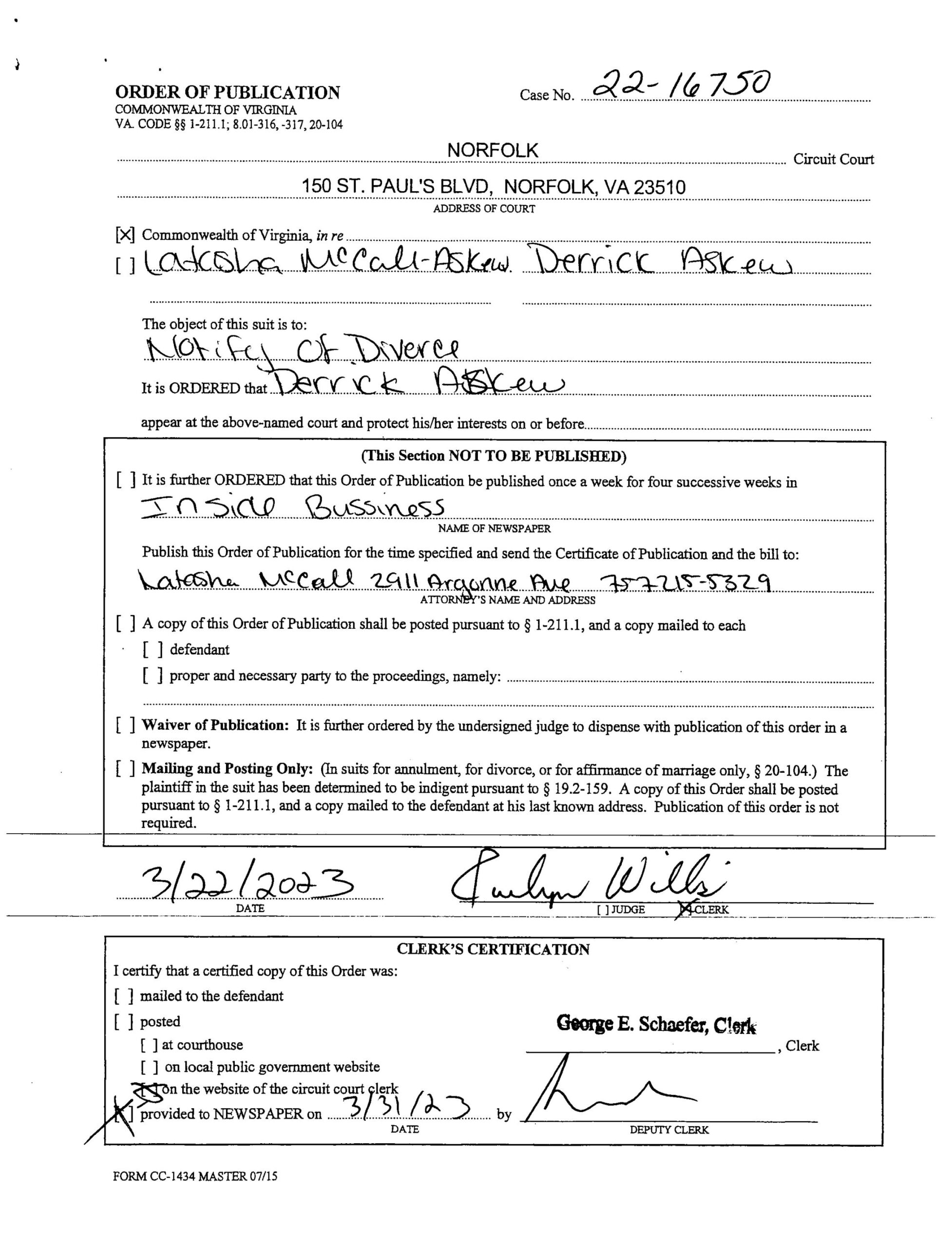 CL22-16750 ORDER OF PUBLICATION