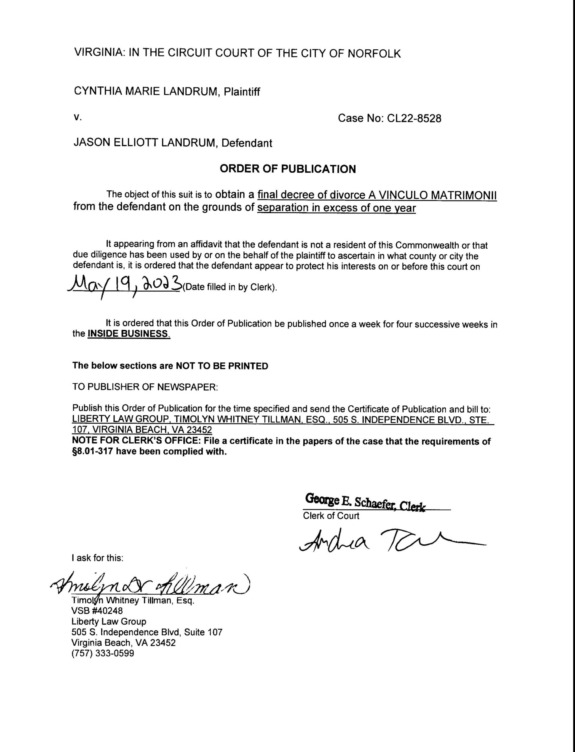 CL22-8528 ORDER OF PUBLICATION