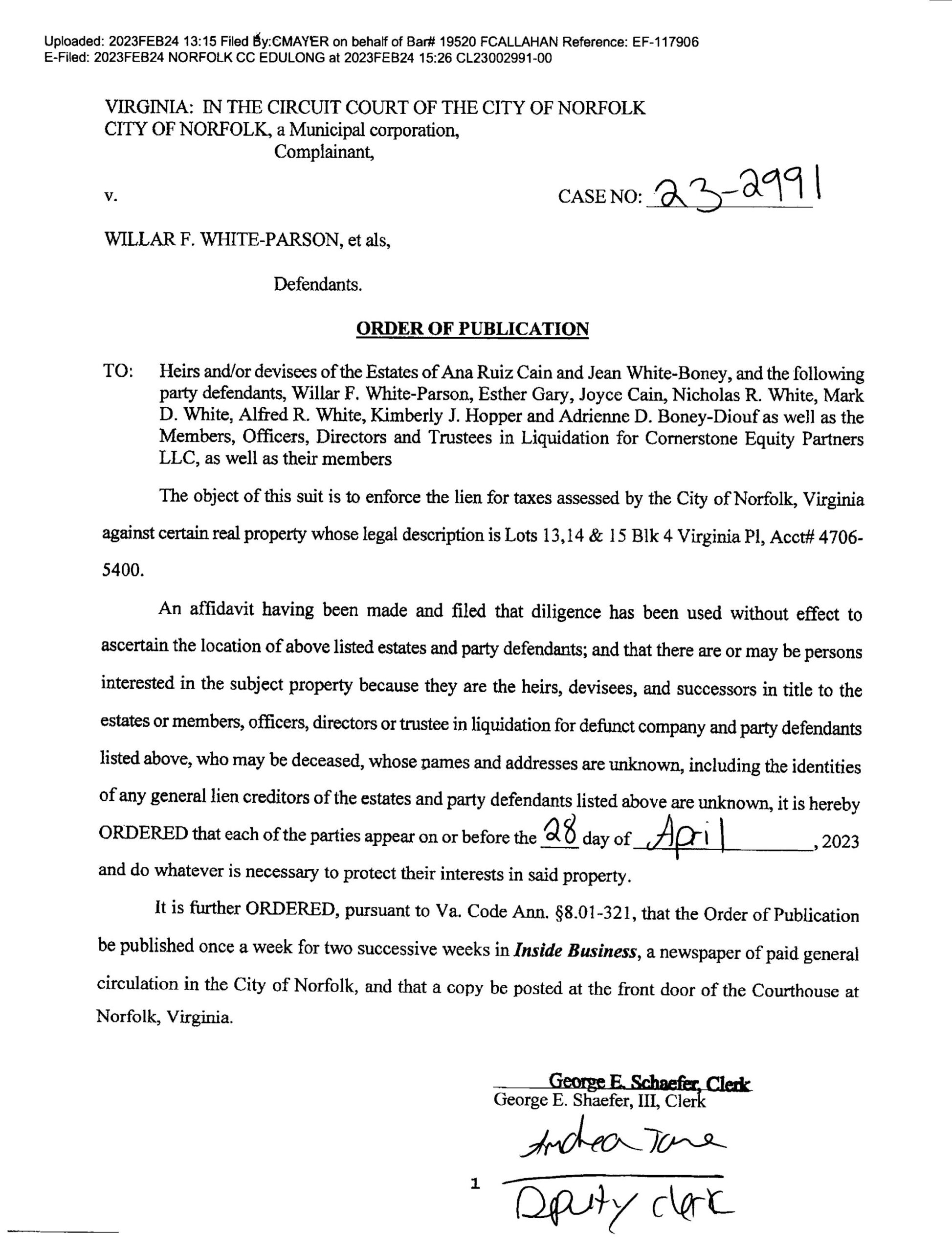 CL23-2991 ORDER OF PUBLICATION