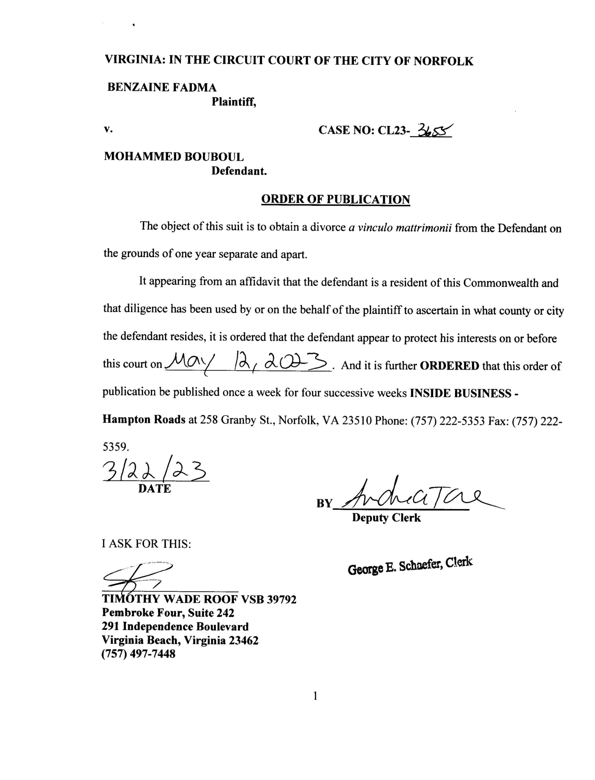 CL23-3655 ORDER OF PUBLICATION