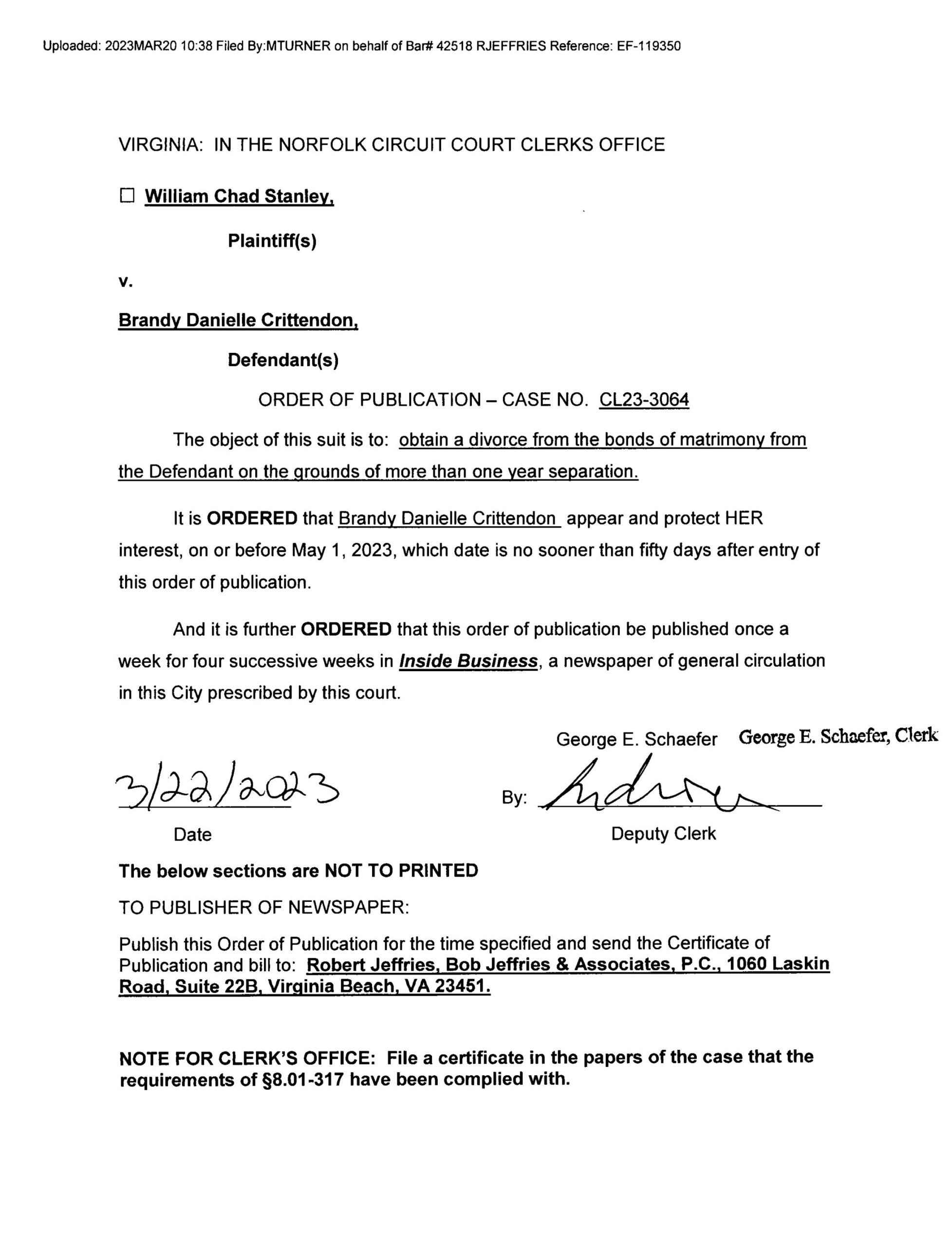 CL23-3064 ORDER OF PUBLICATION