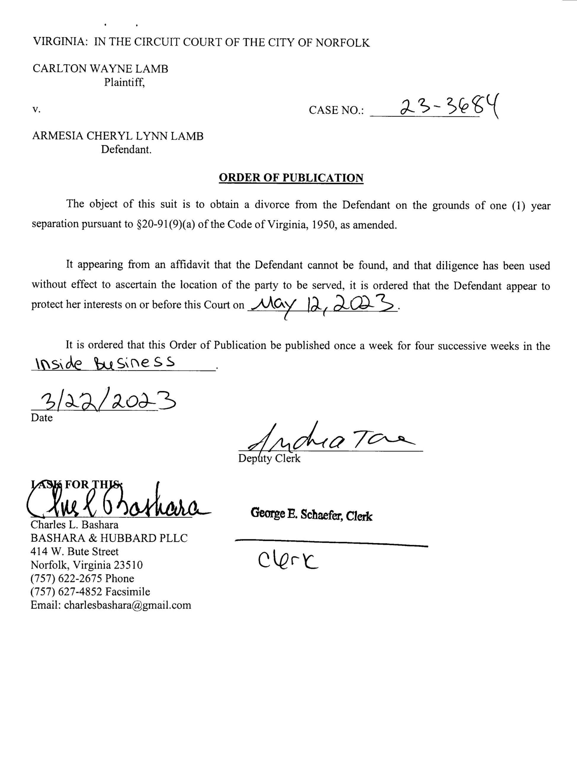 CL23-3684 ORDER OF PUBLICATION