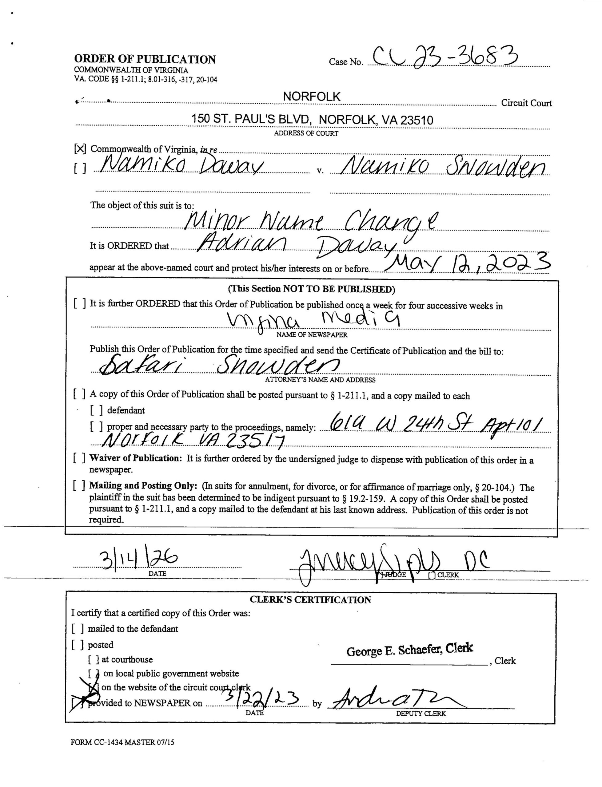 CL23-3683 ORDER OF PUBLICATION