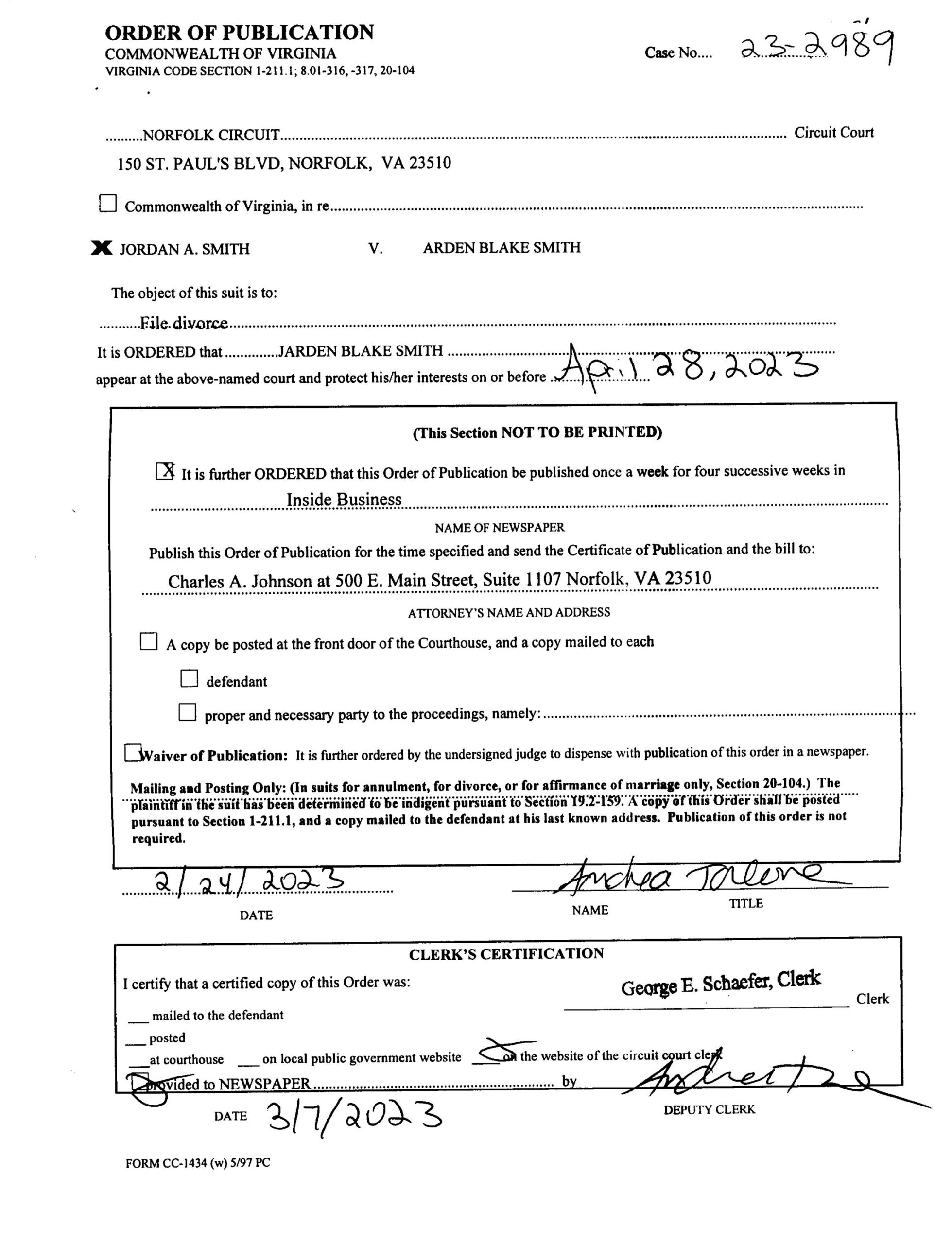 CL23-2989 ORDER OF PUBLICATION