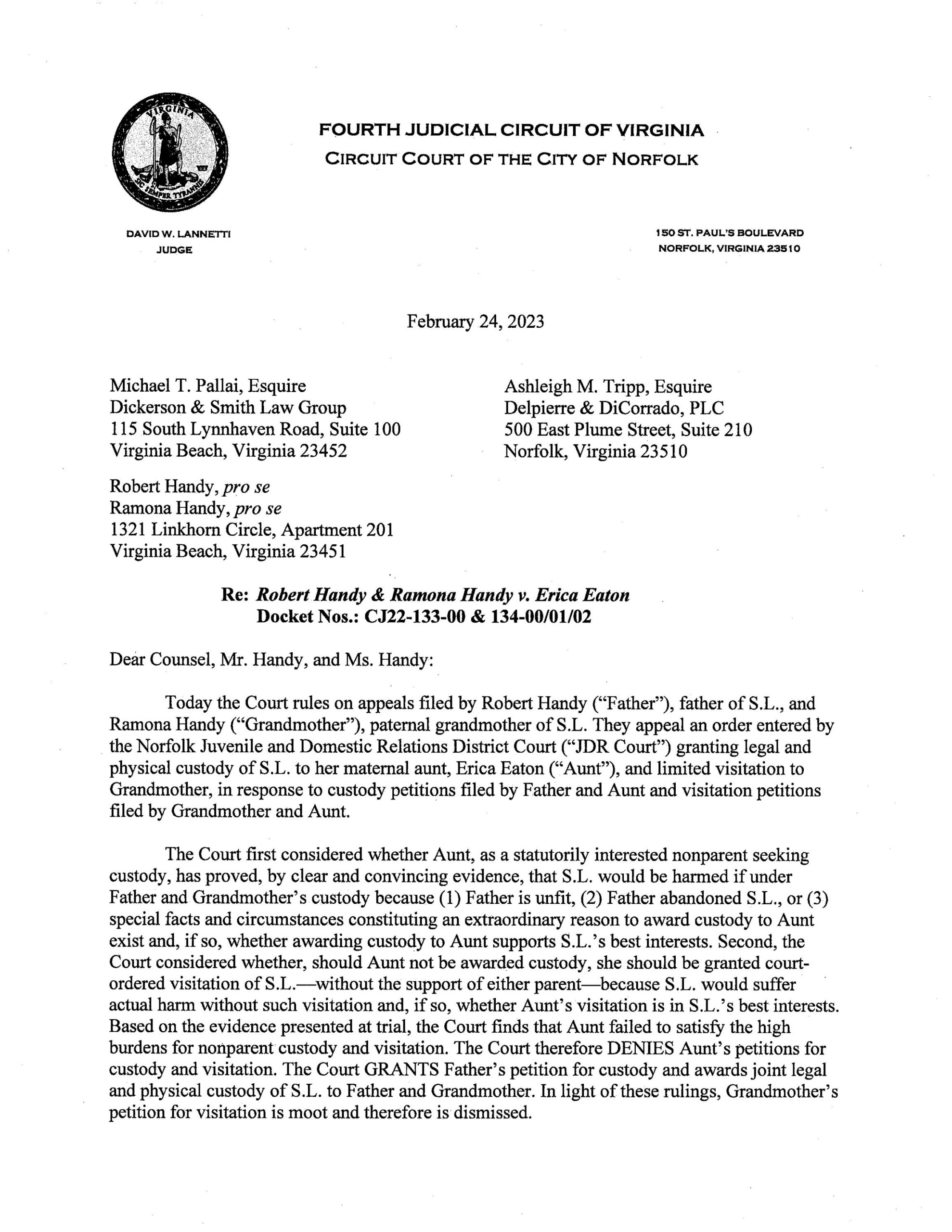 Robert Handy and Ramona Handy v. Erica Eaton