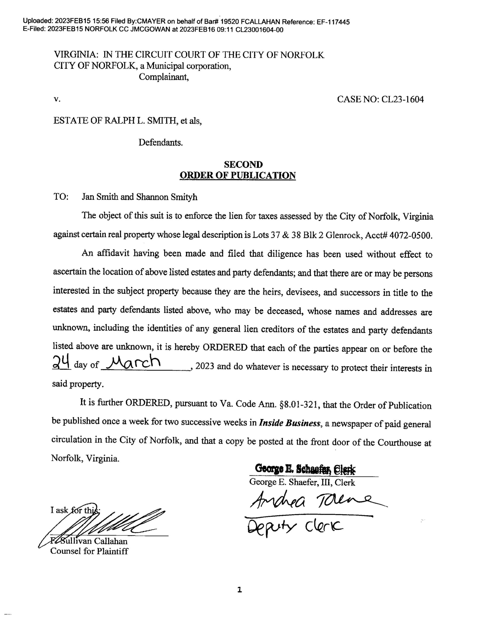 CL23-1604 ORDER OF PUBLICATION