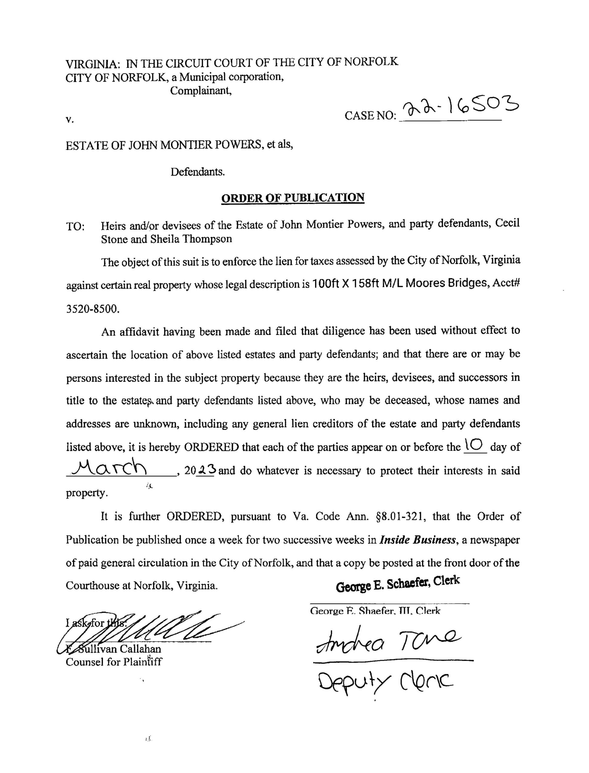 CL22-16503 ORDER OF PUBLICATION