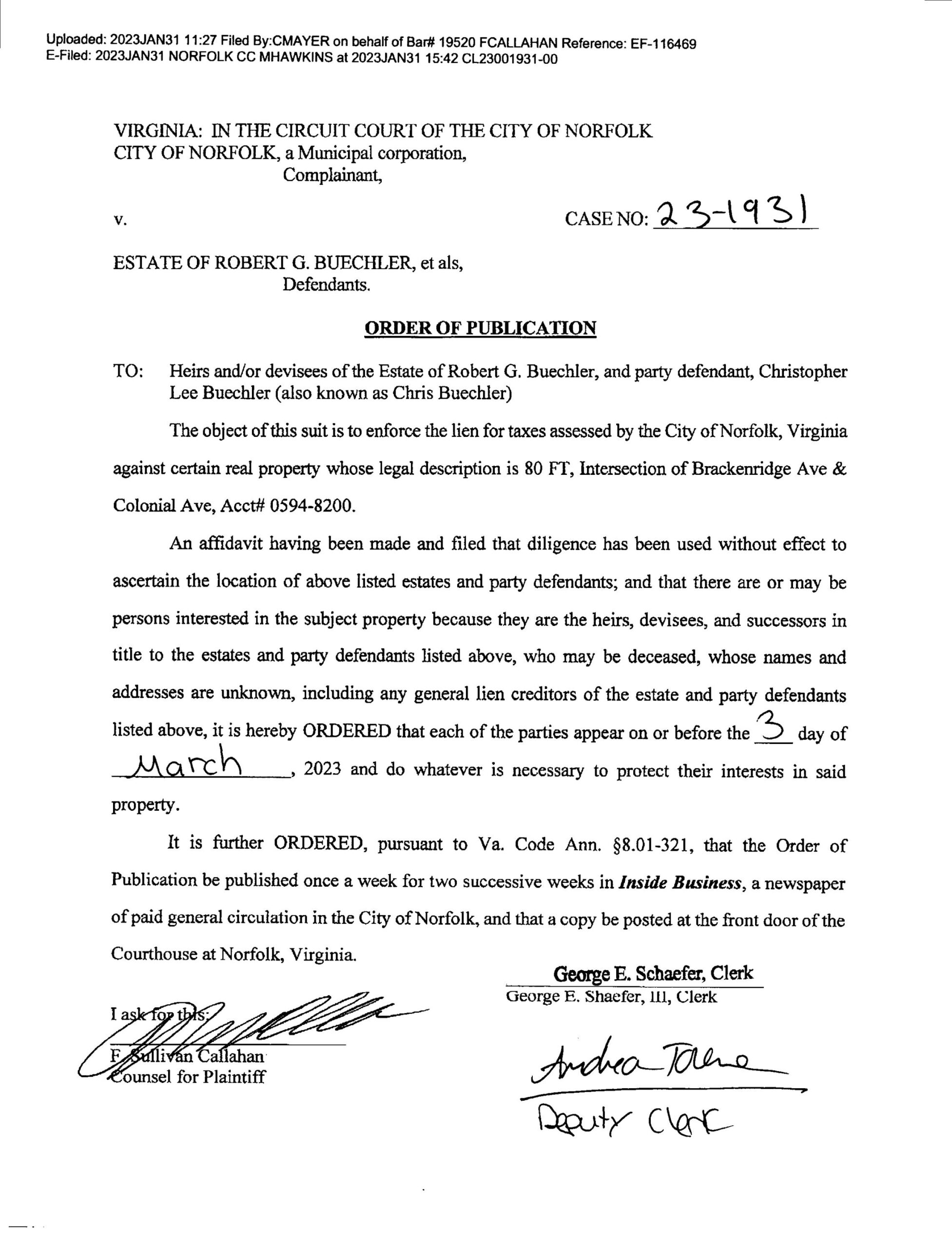 CL23-1931 ORDER OF PUBLICATION