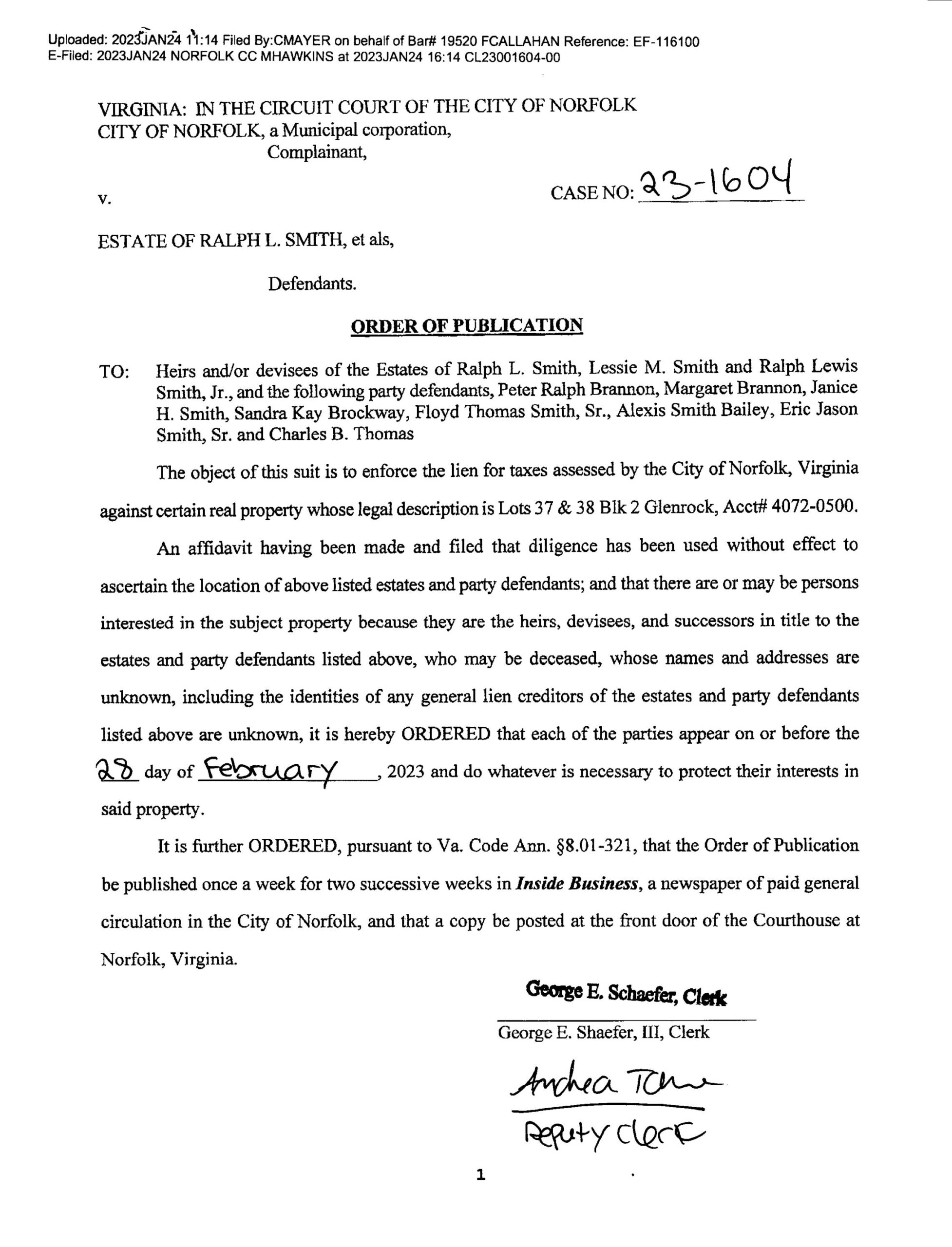 CL23-1604 ORDER OF PUBLICATION