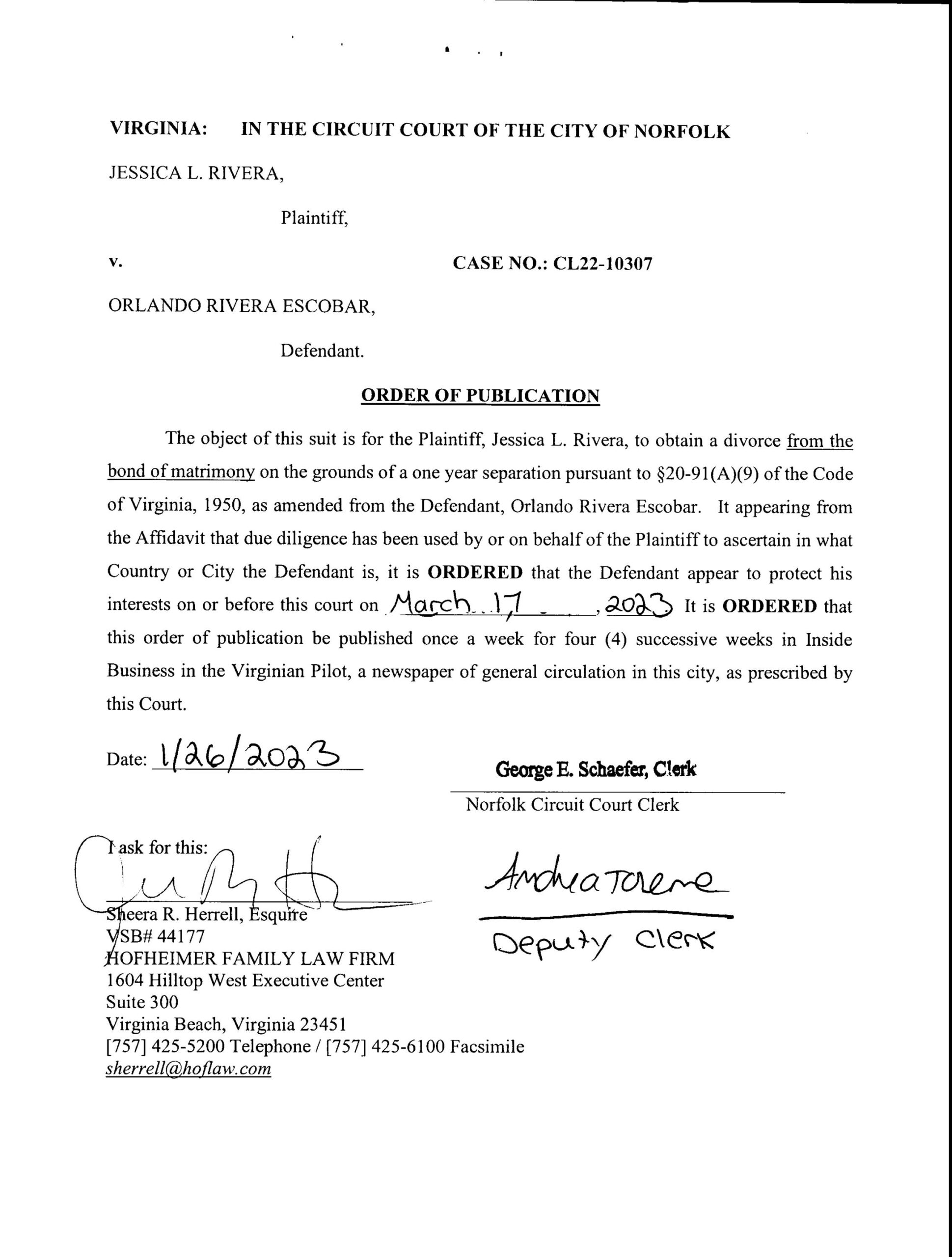 CL22-10307 ORDER OF PUBLICATION