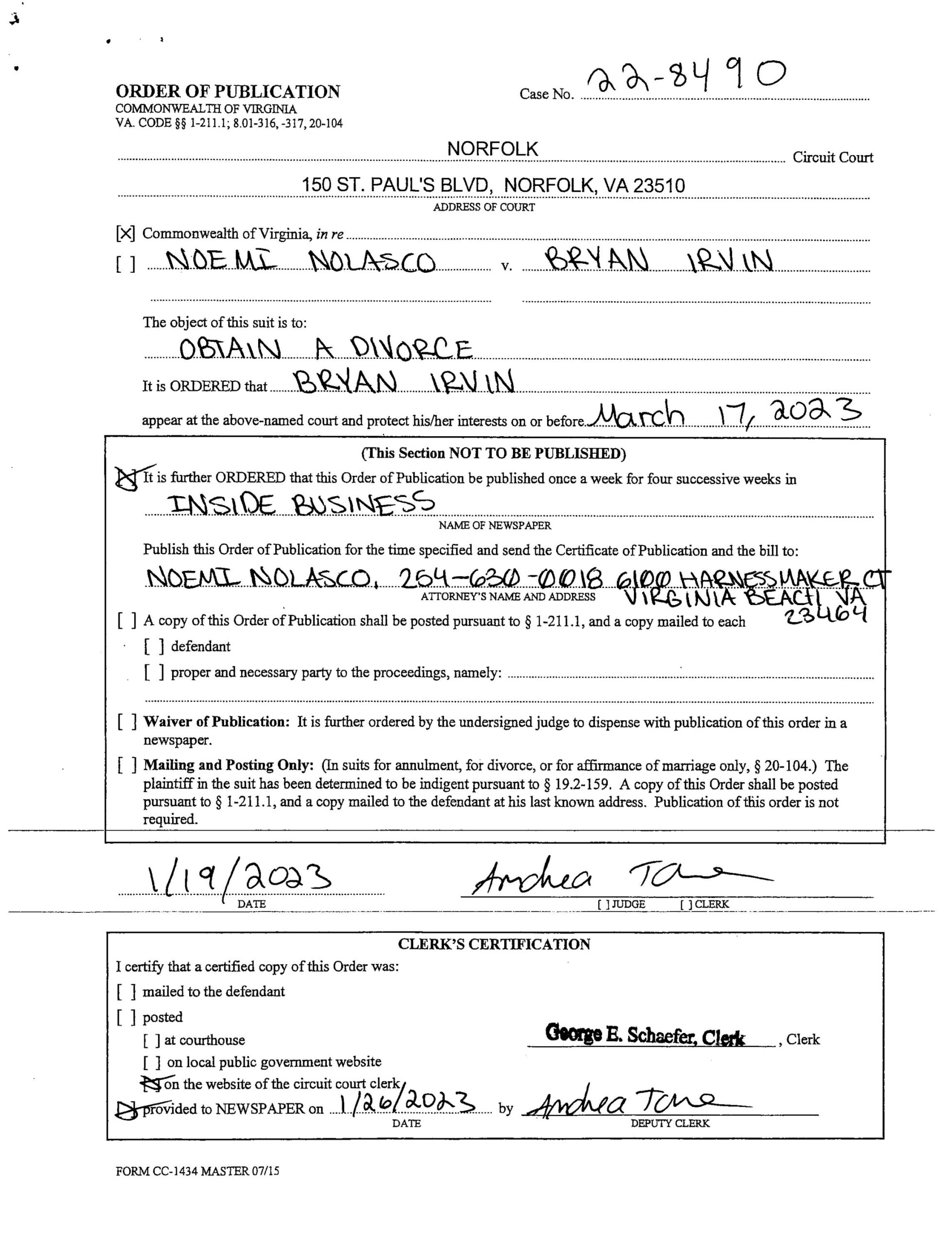 CL22-8490 ORDER OF PUBLICATION