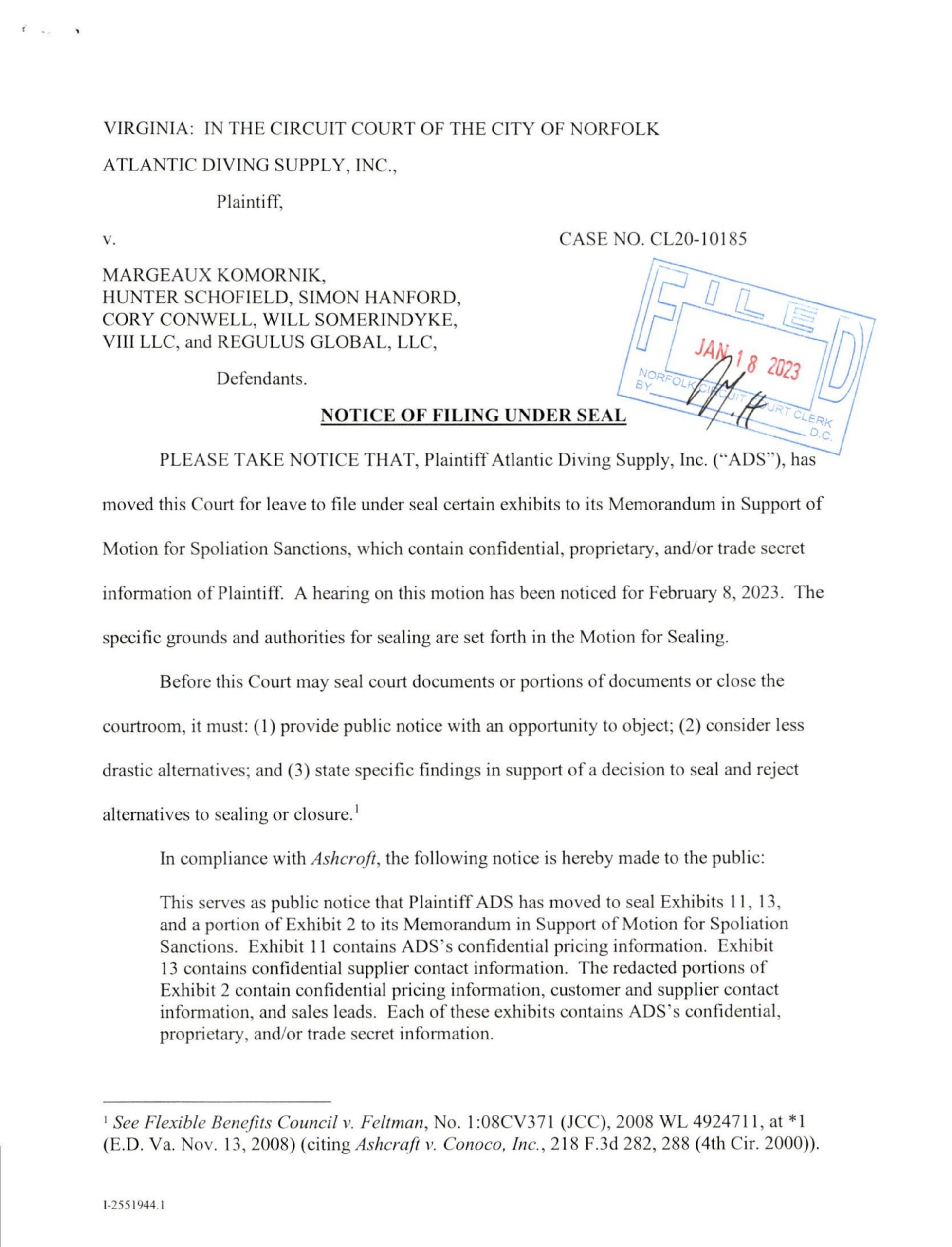 CL20-10185 ATLANTIC DIVING SUPPLY V MARGEAUX KOMORNIK, ET AL