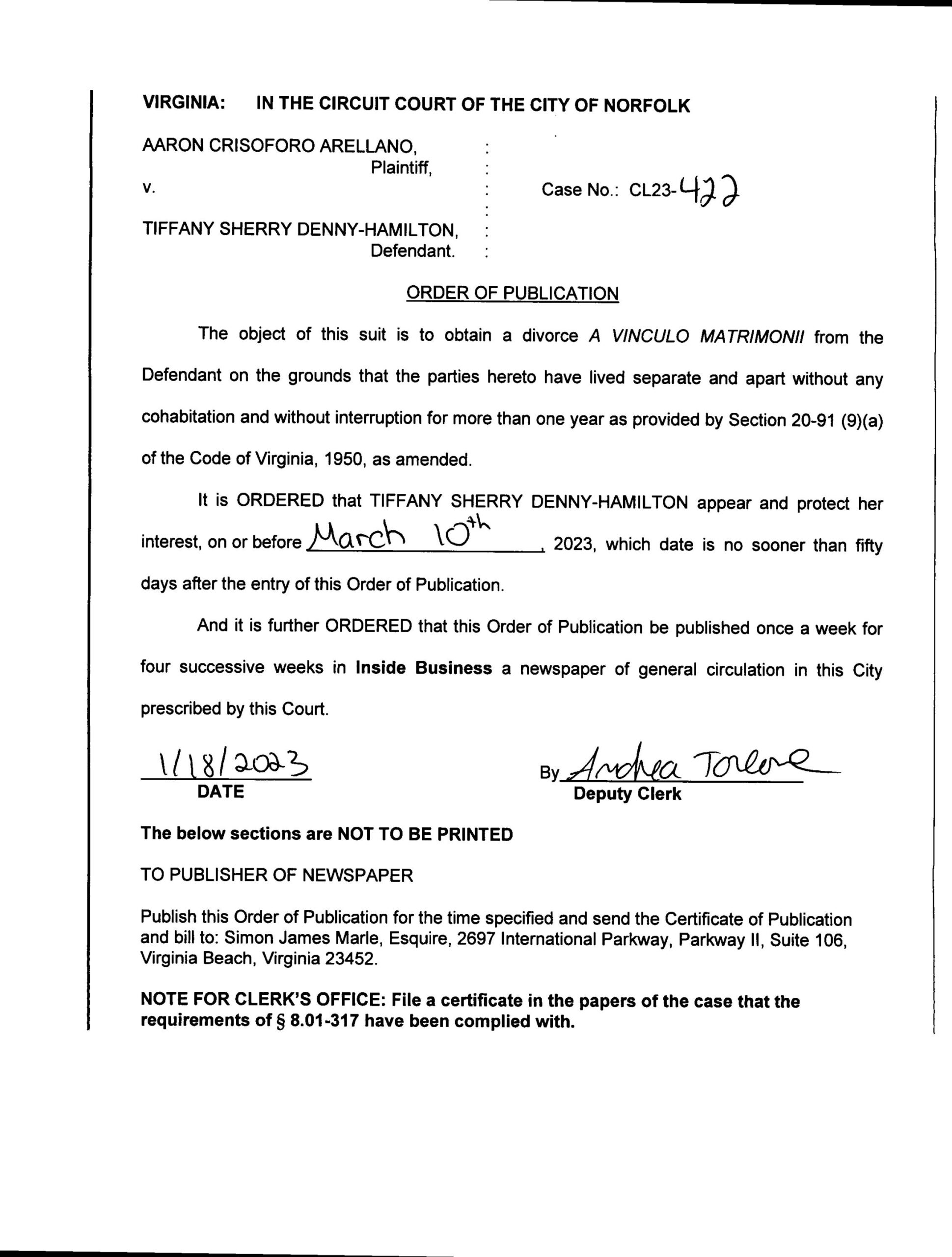 CL23-422 ORDER OF PUBLICATION