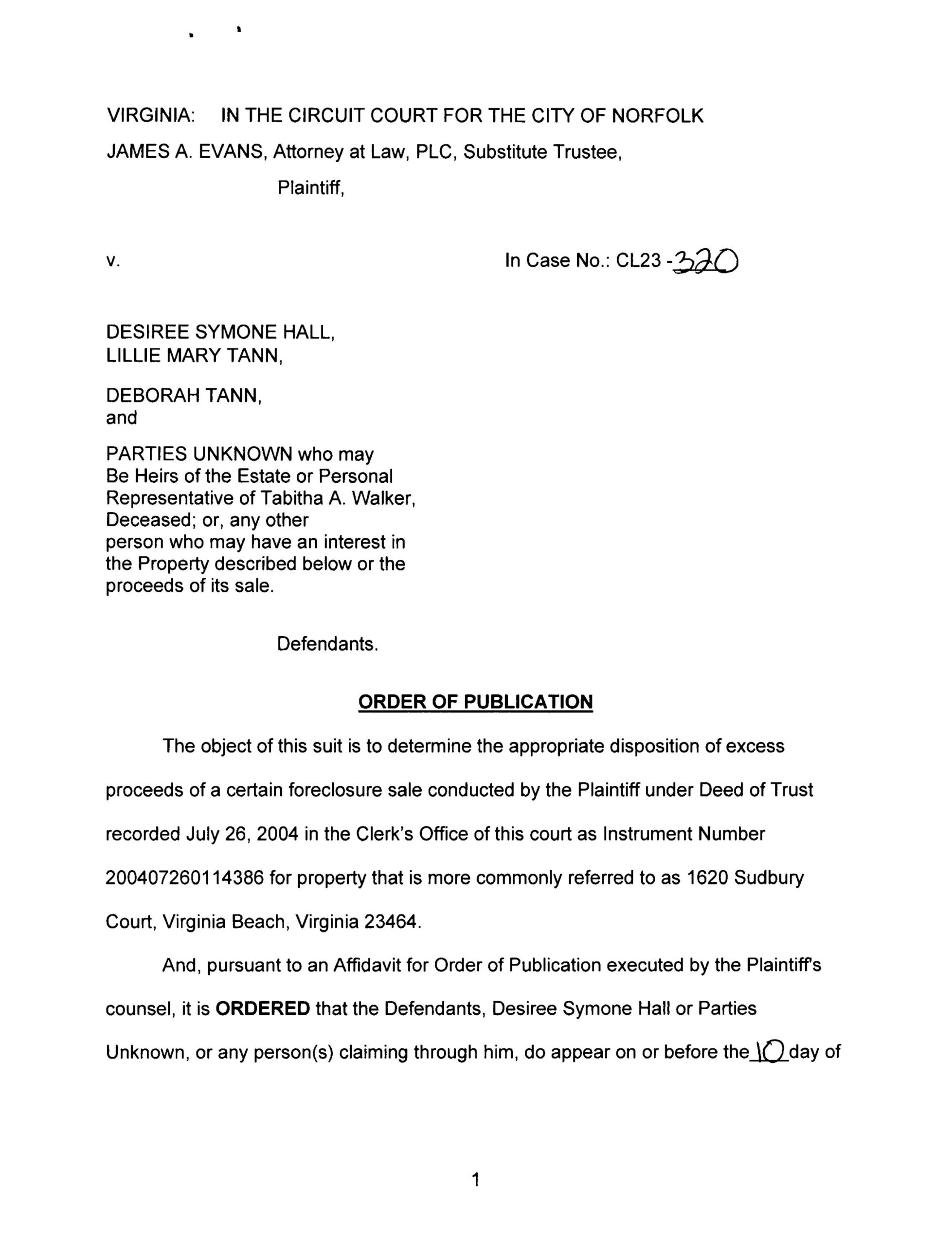 CL23-320 ORDER OF PUBLICATION