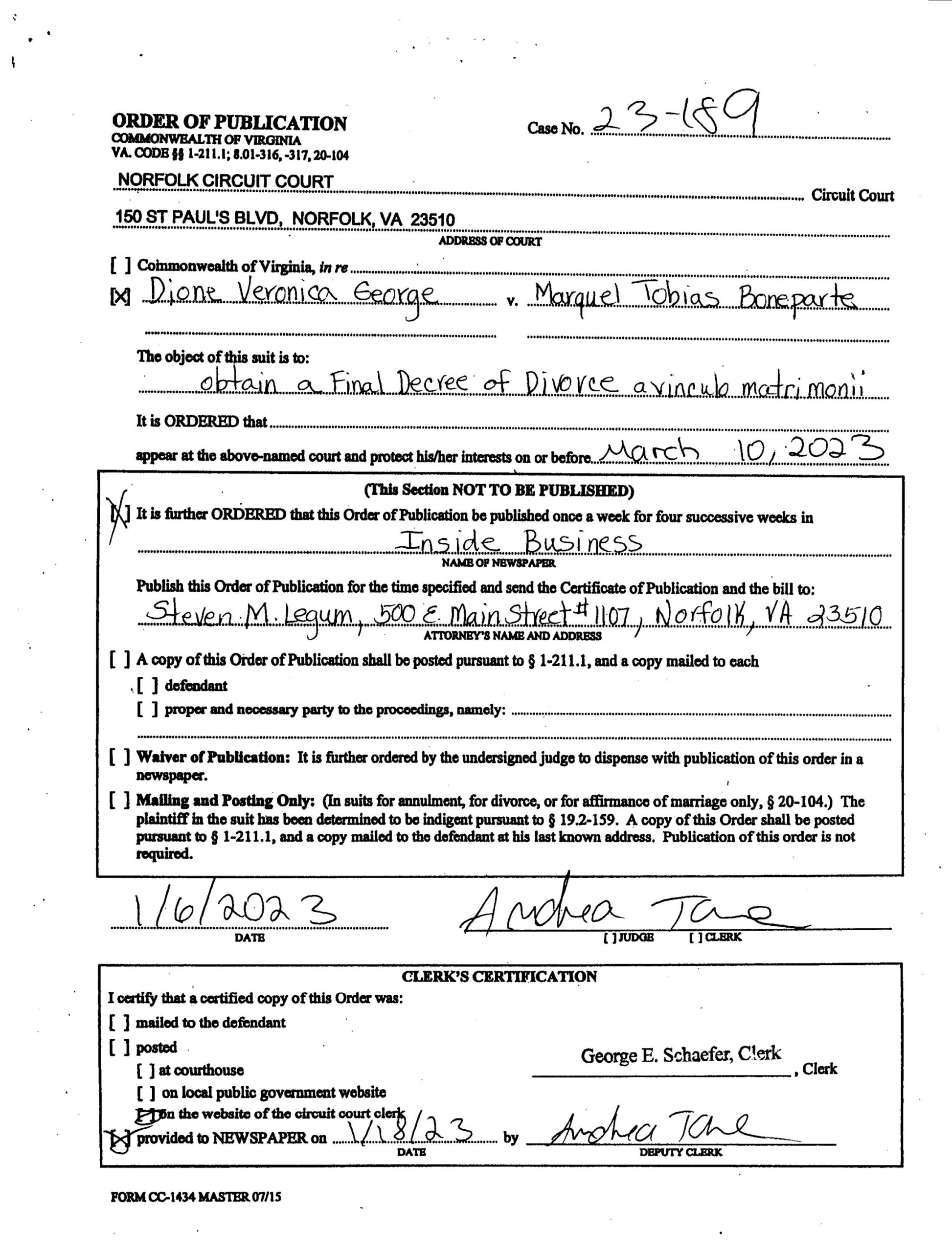 CL23-189 ORDER OF PUBLICATION
