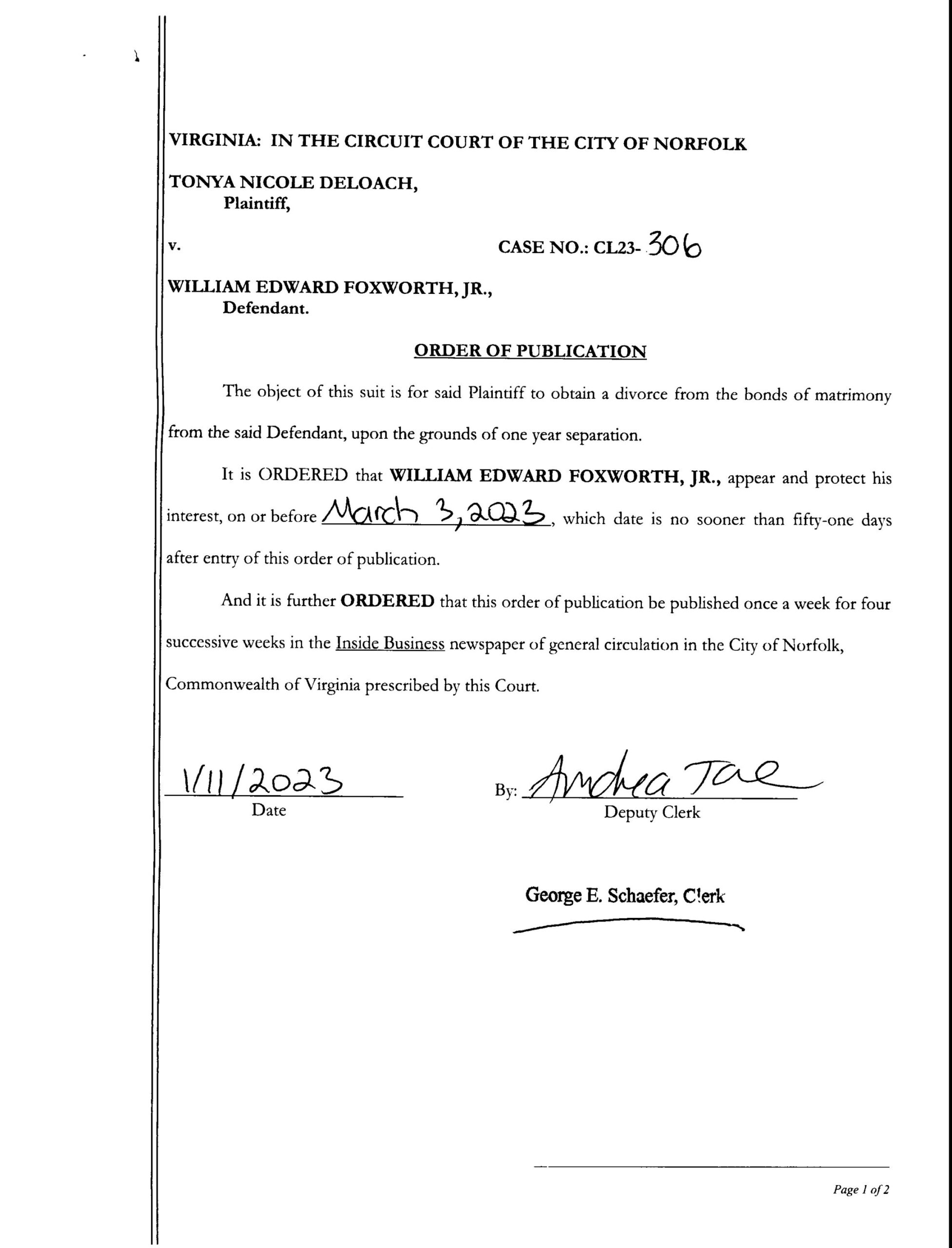 CL23-306 ORDER OF PUBLICATION