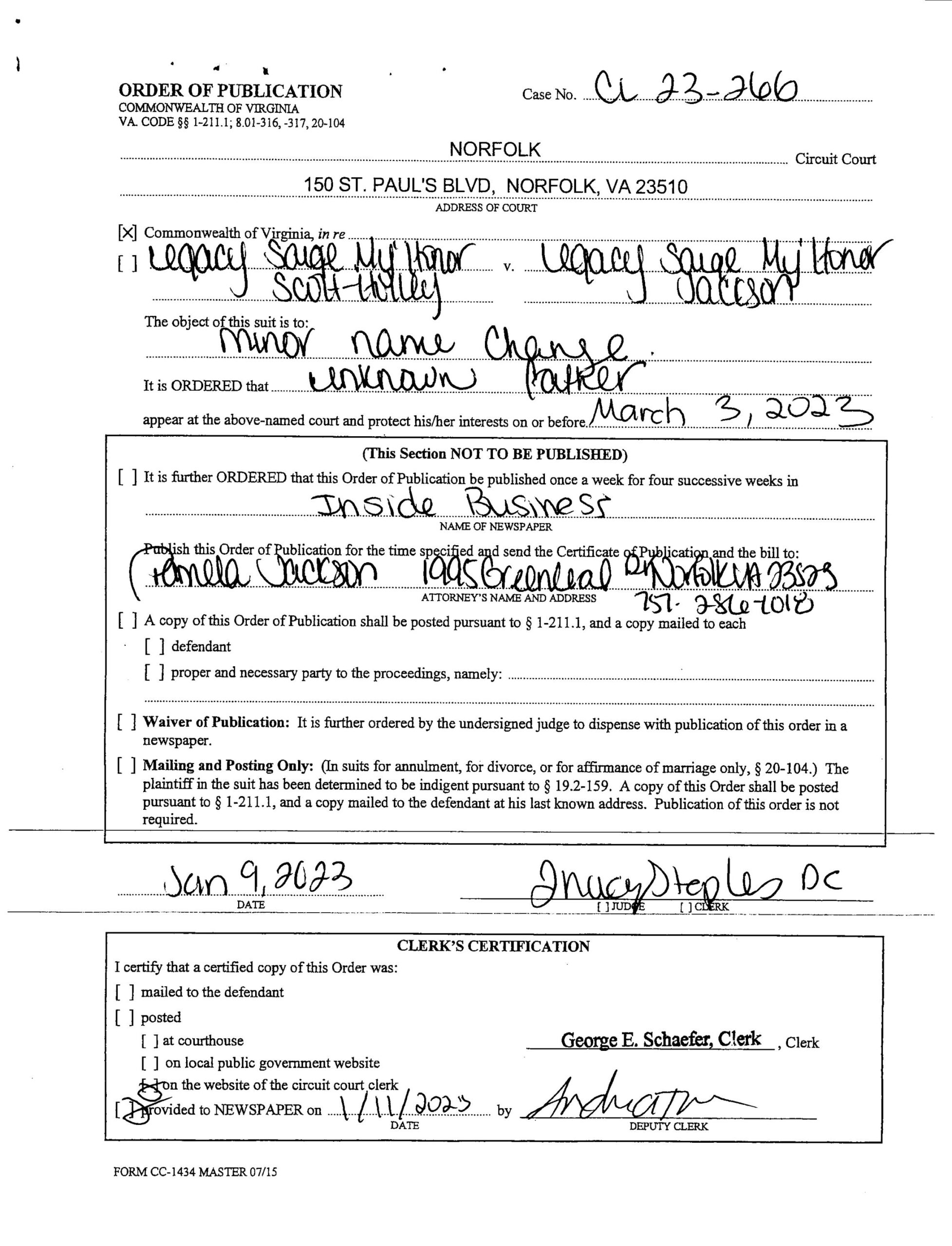 CL23-266 ORDER OF PUBLICATION