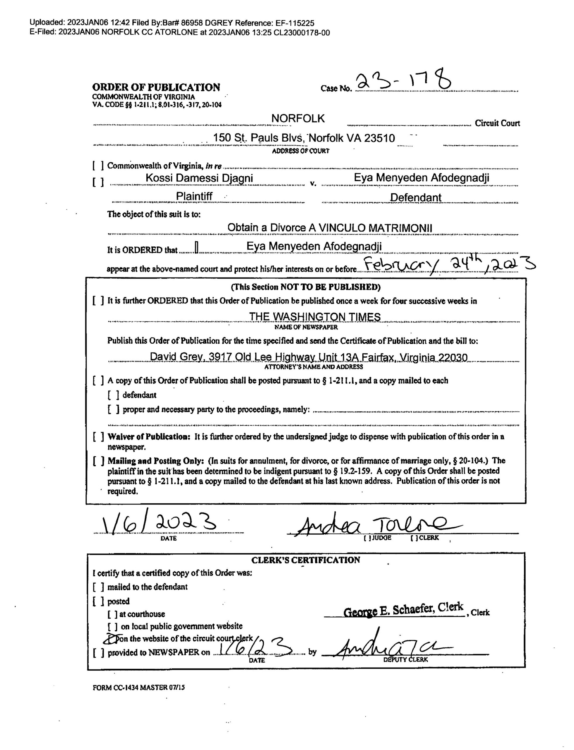 CL23-178 ORDER OF PUBLICATOIN