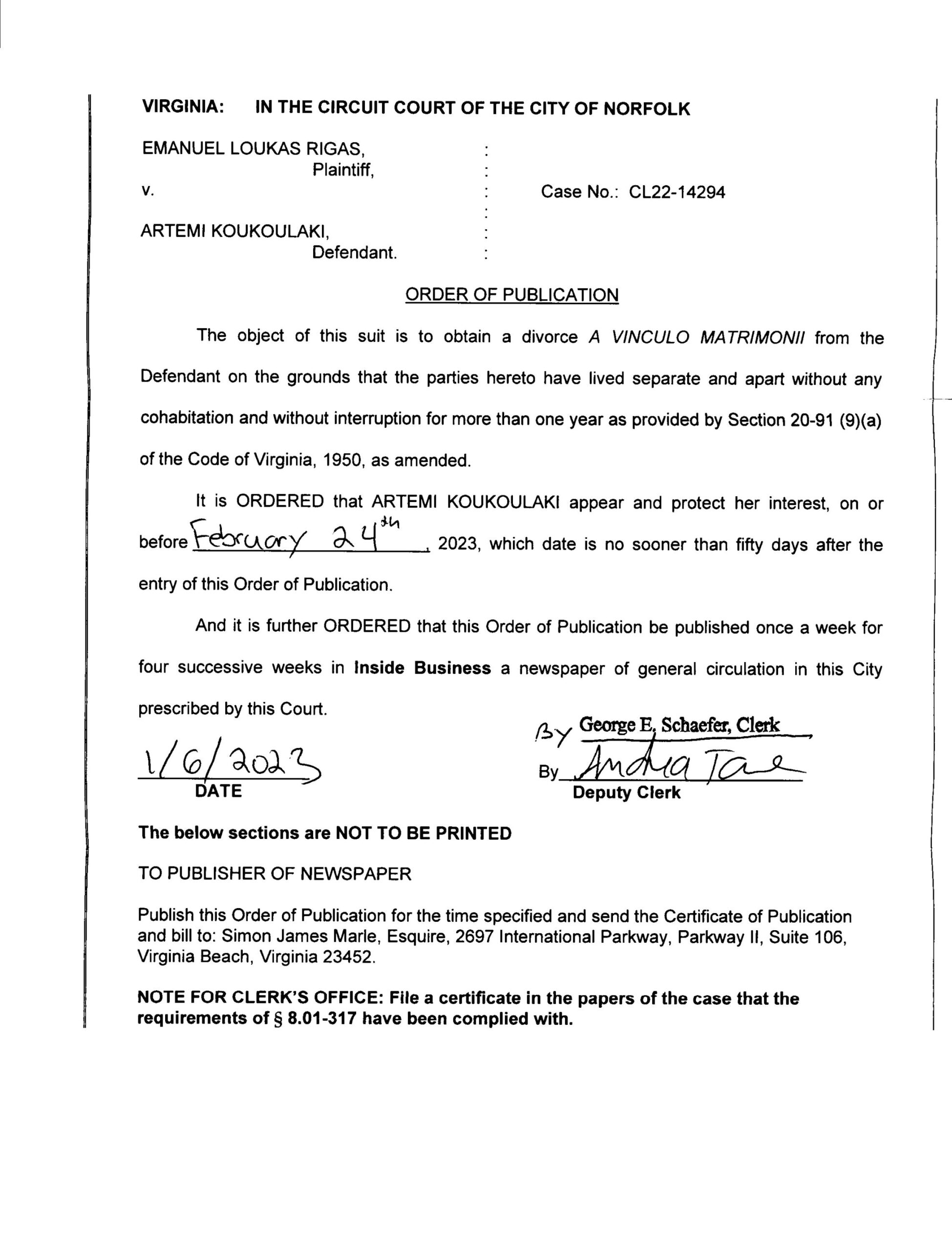 CL22-14294 ORDER OF PUBLICATION