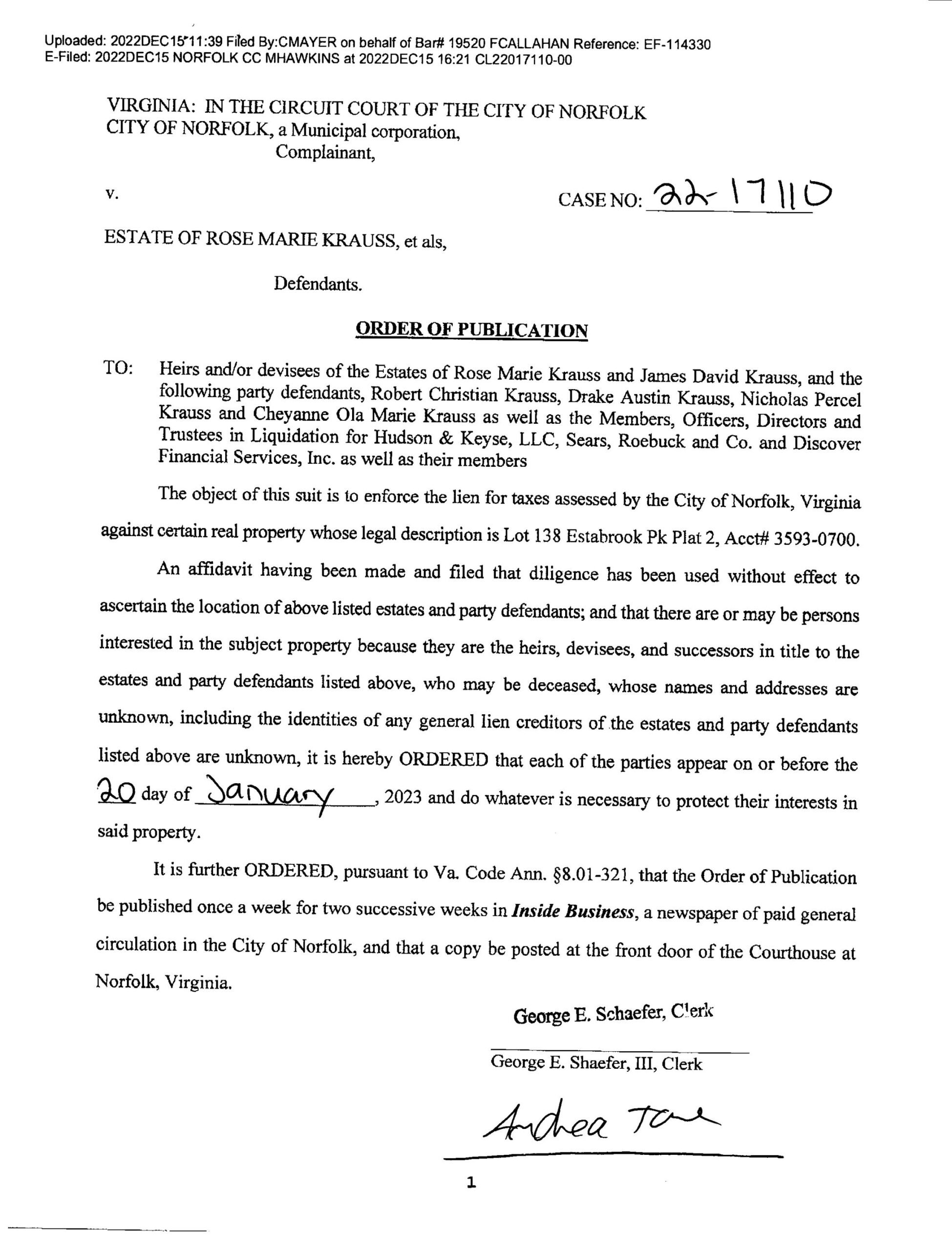 CL22-17110 ORDER OF PUBLICATION