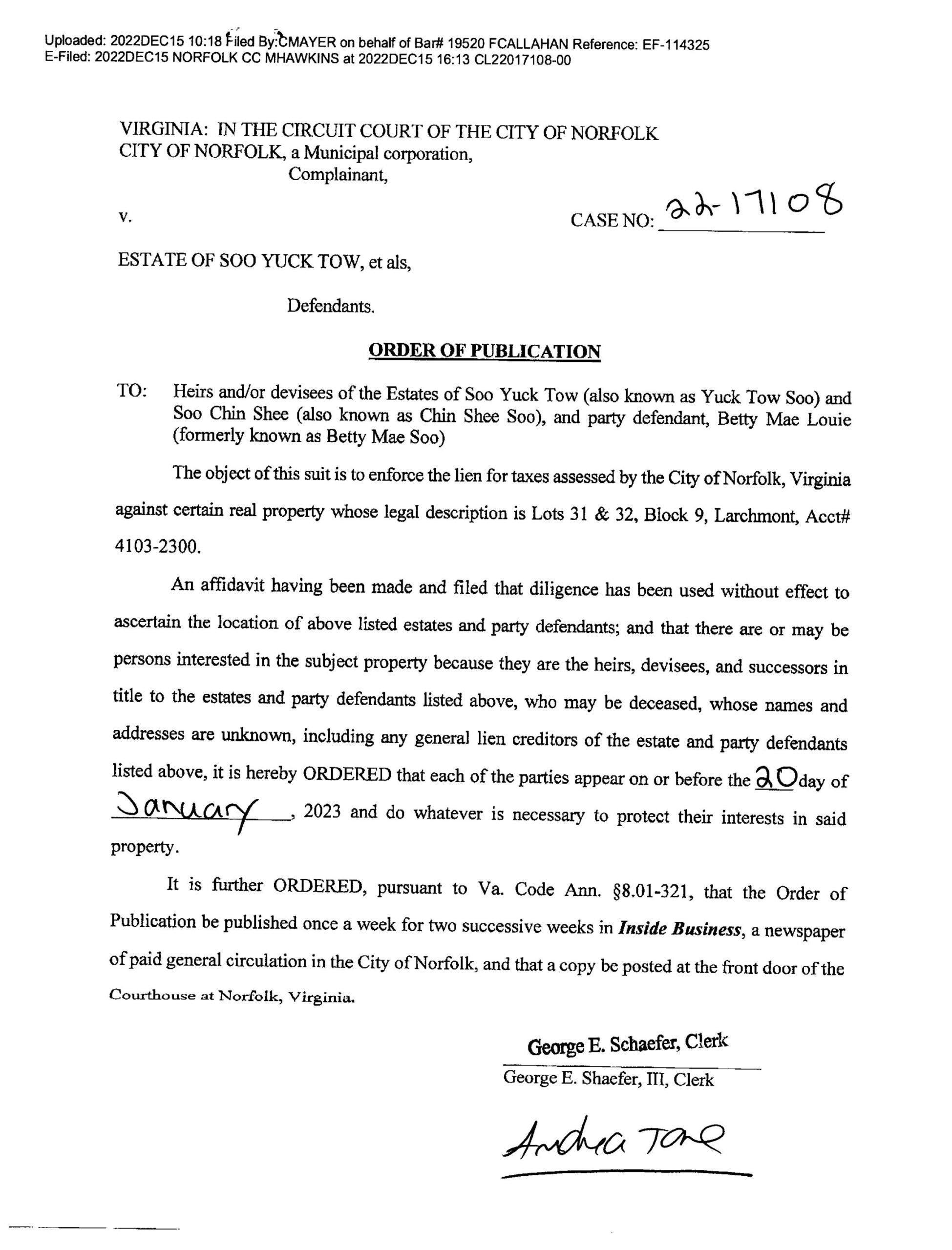 CL22-17108 ORDER OF PUBLICATION