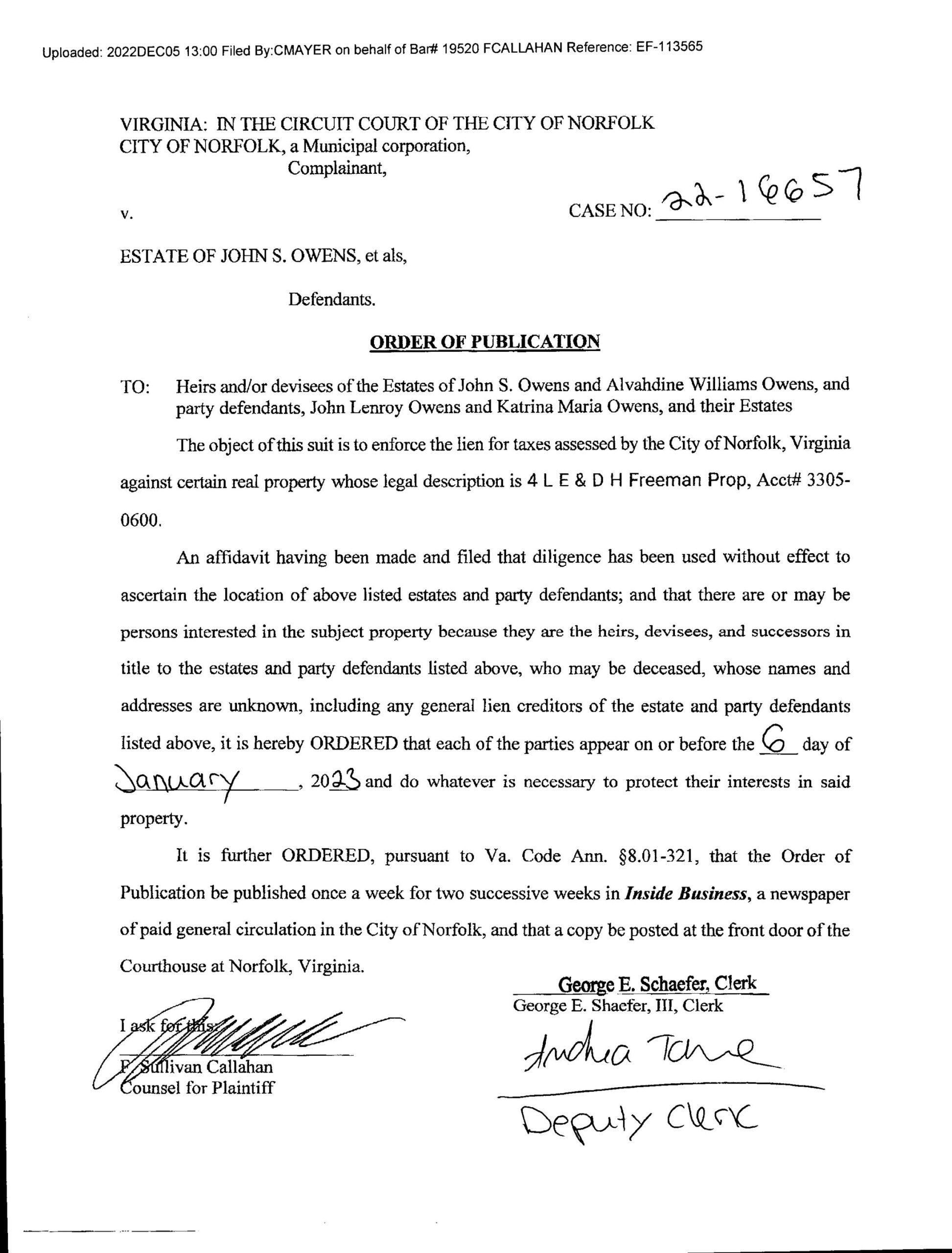 CL22-16657 ORDER OF PUBLICATION