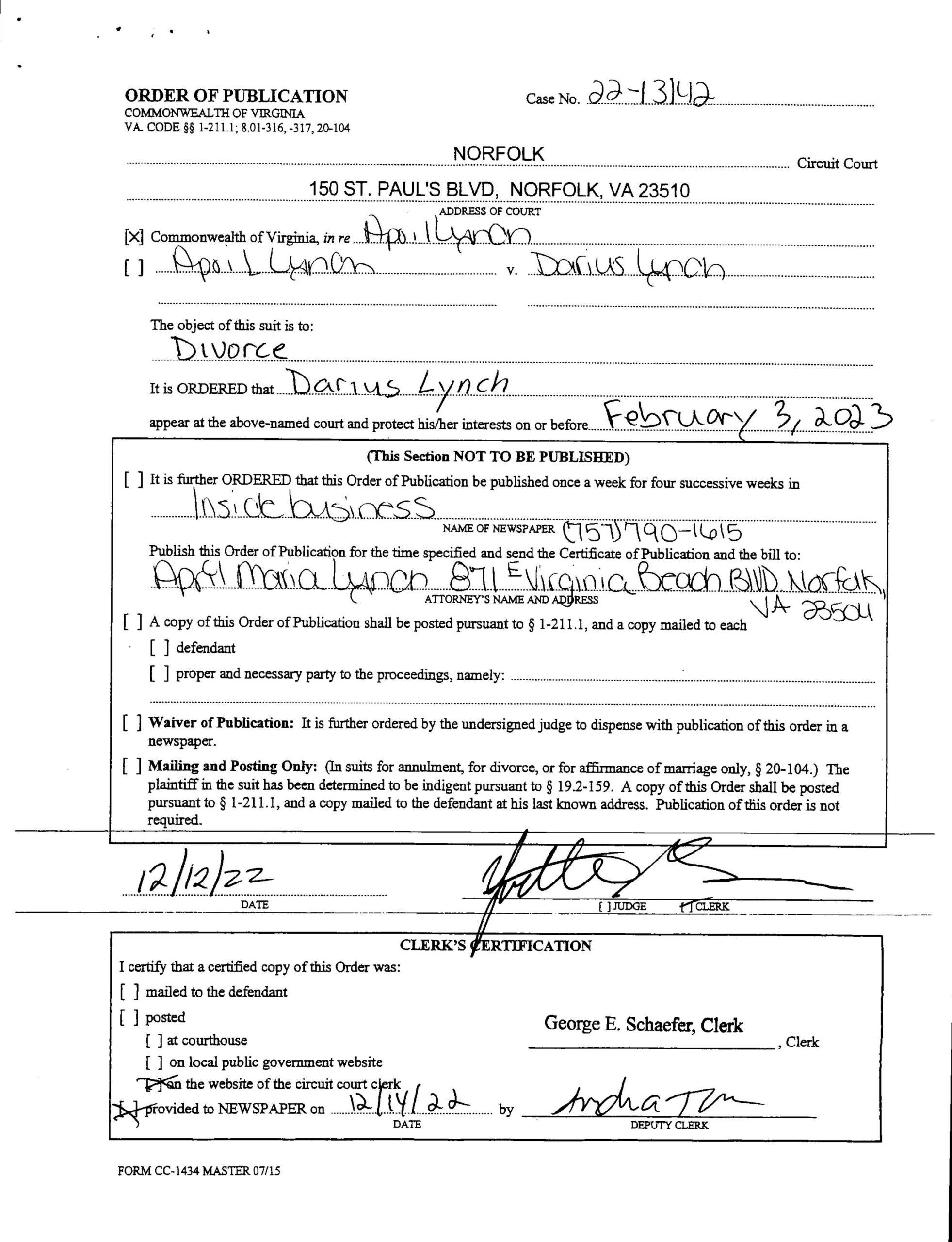 CL22-13142 ORDER OF PUBLICATION