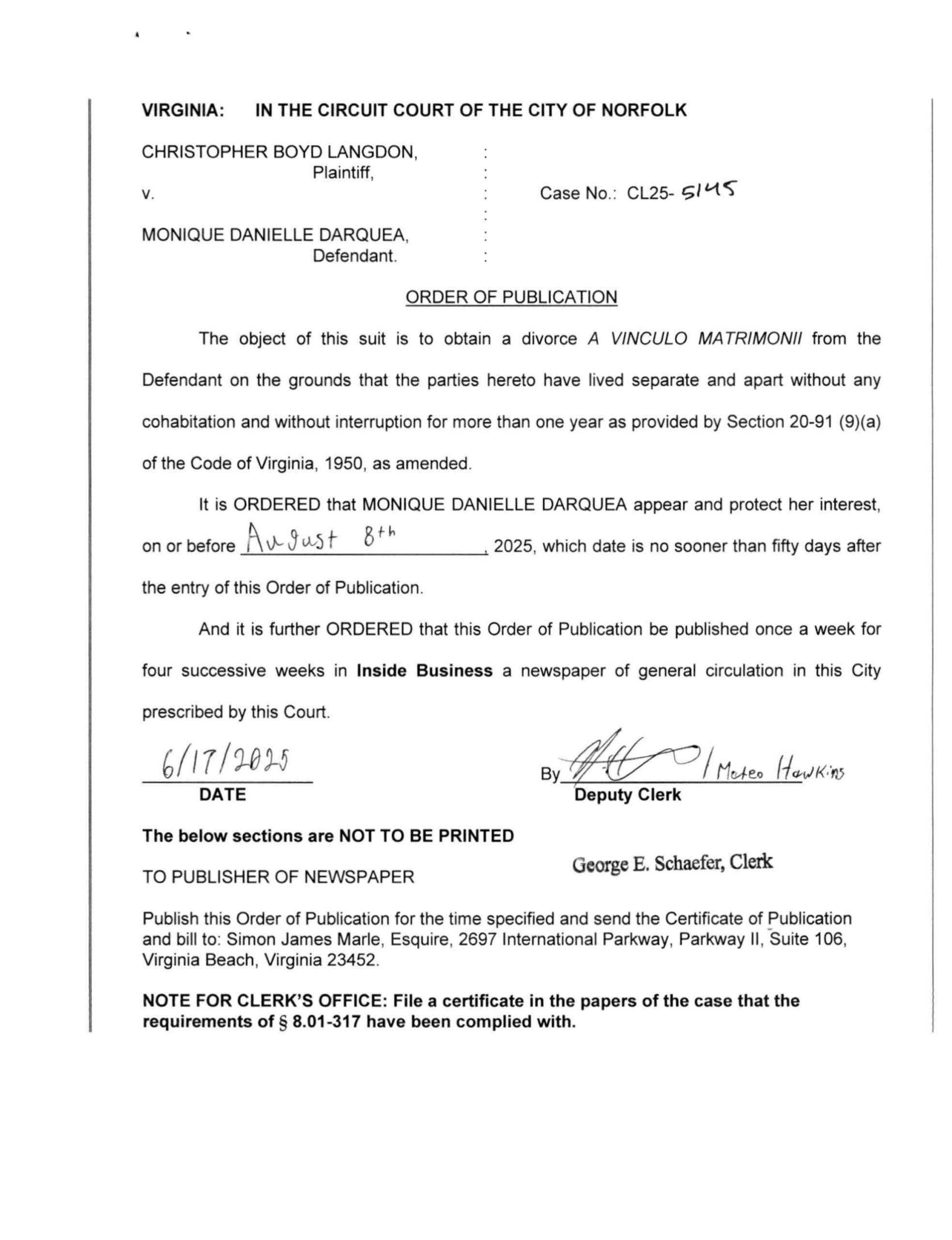 CL25-5145 Order of Publication