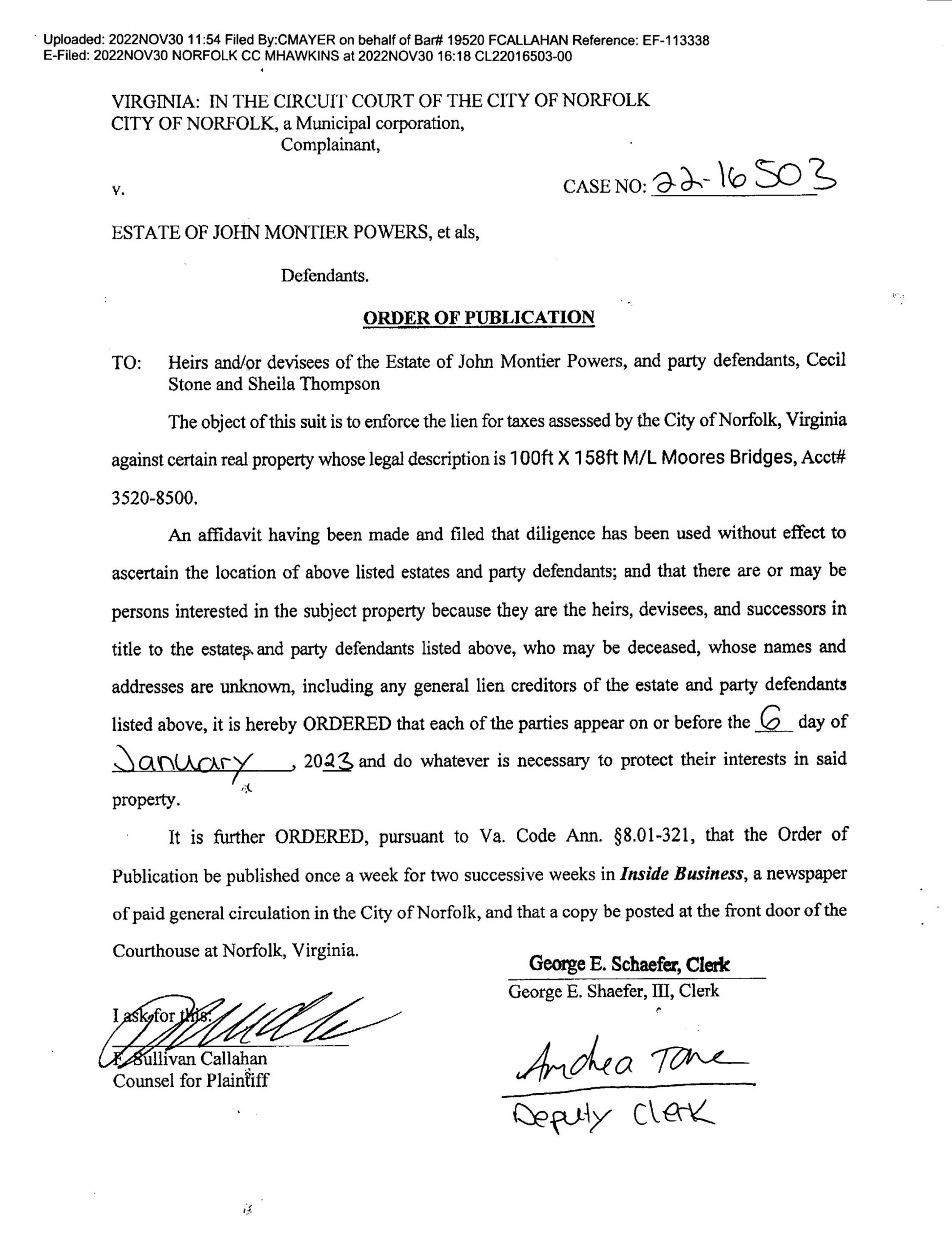 CL22-16503 ORDER OF PUBLICATION