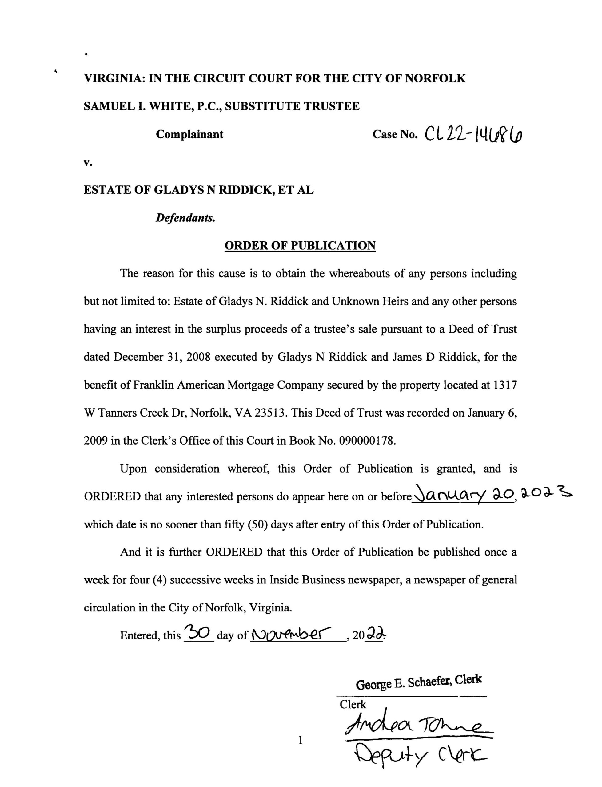 CL22-14686 ORDER OF PUBLICATION