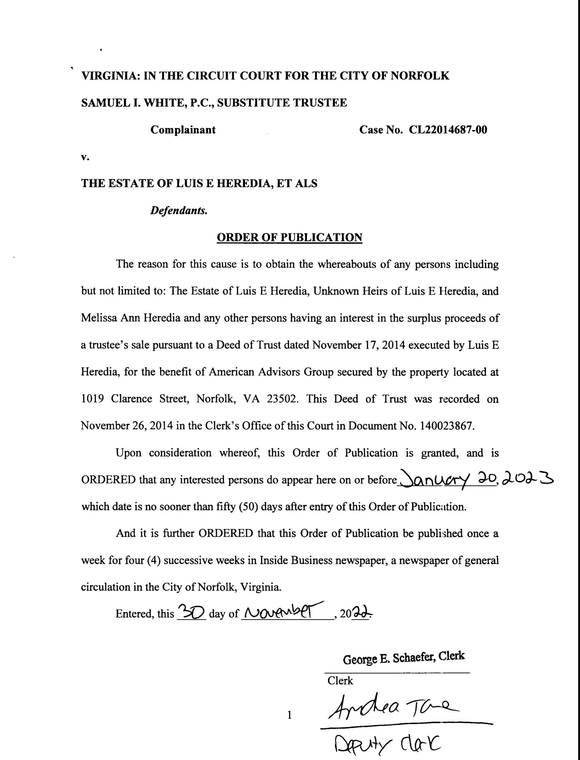 CL22-14687 ORDER OF PUBLICATION