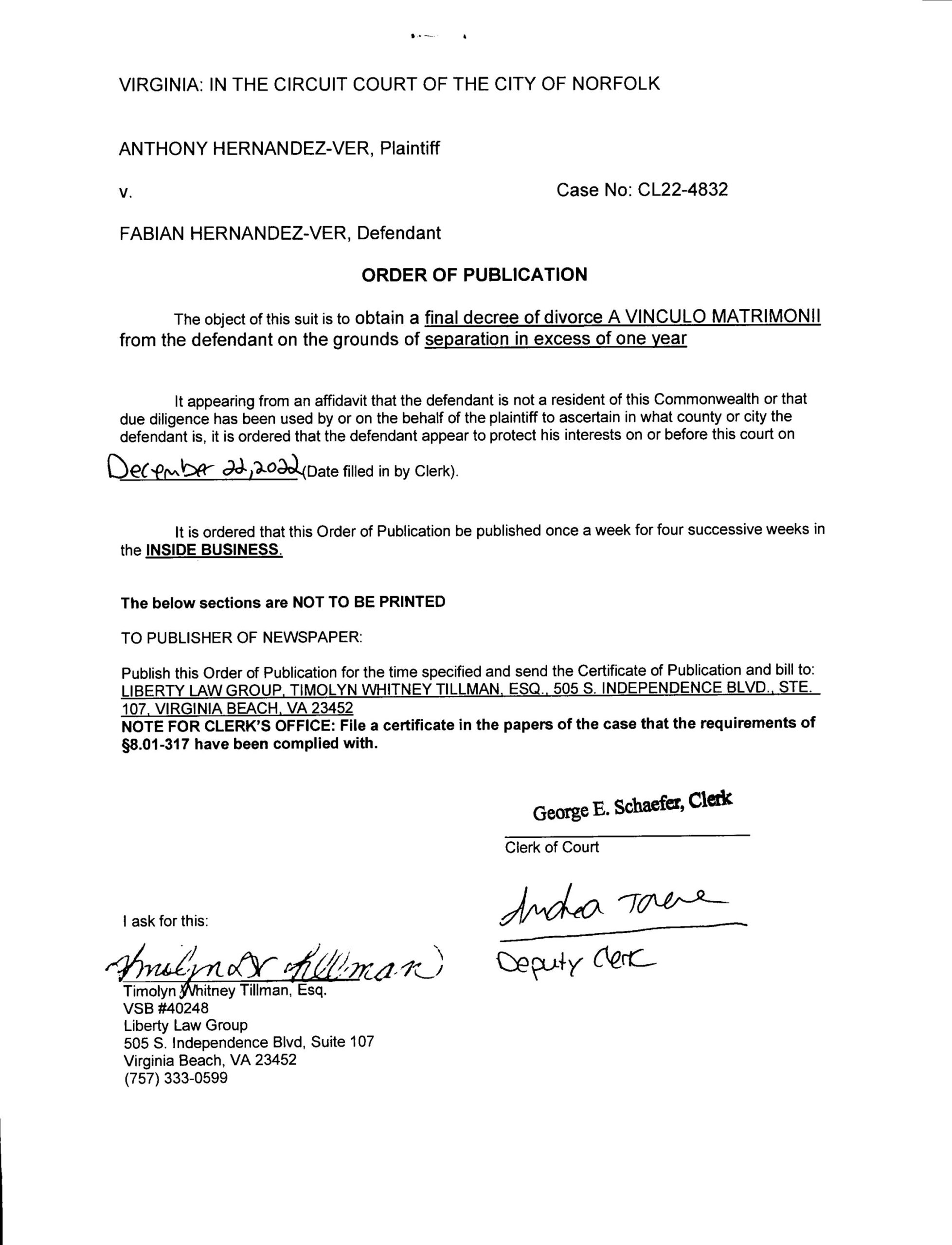 CL22-4832 ORDER OF PUBLICATION