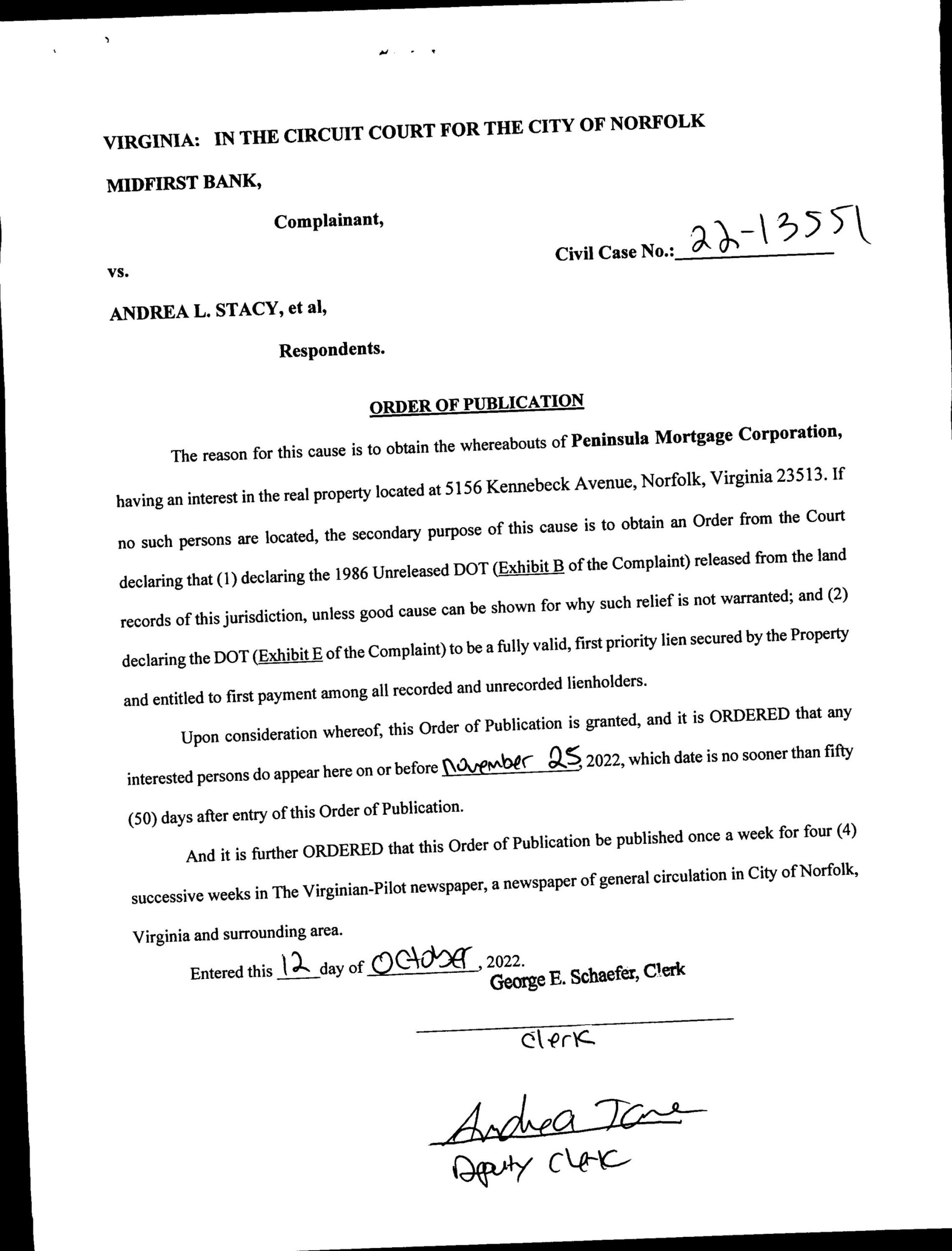 CL22-13551 ORDER OF PUBLICATION