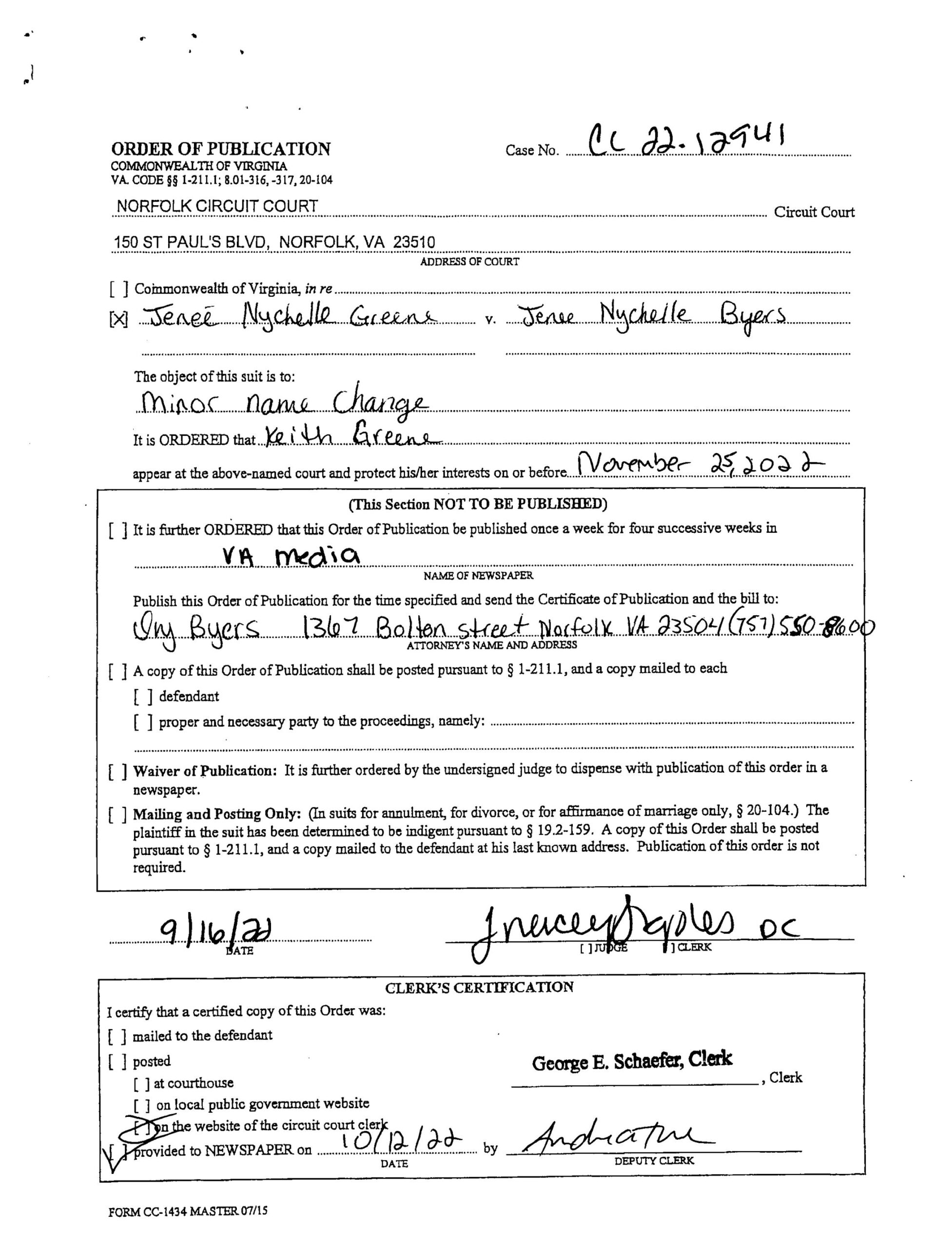 CL22-12941 ORDER OF PUBLICATION