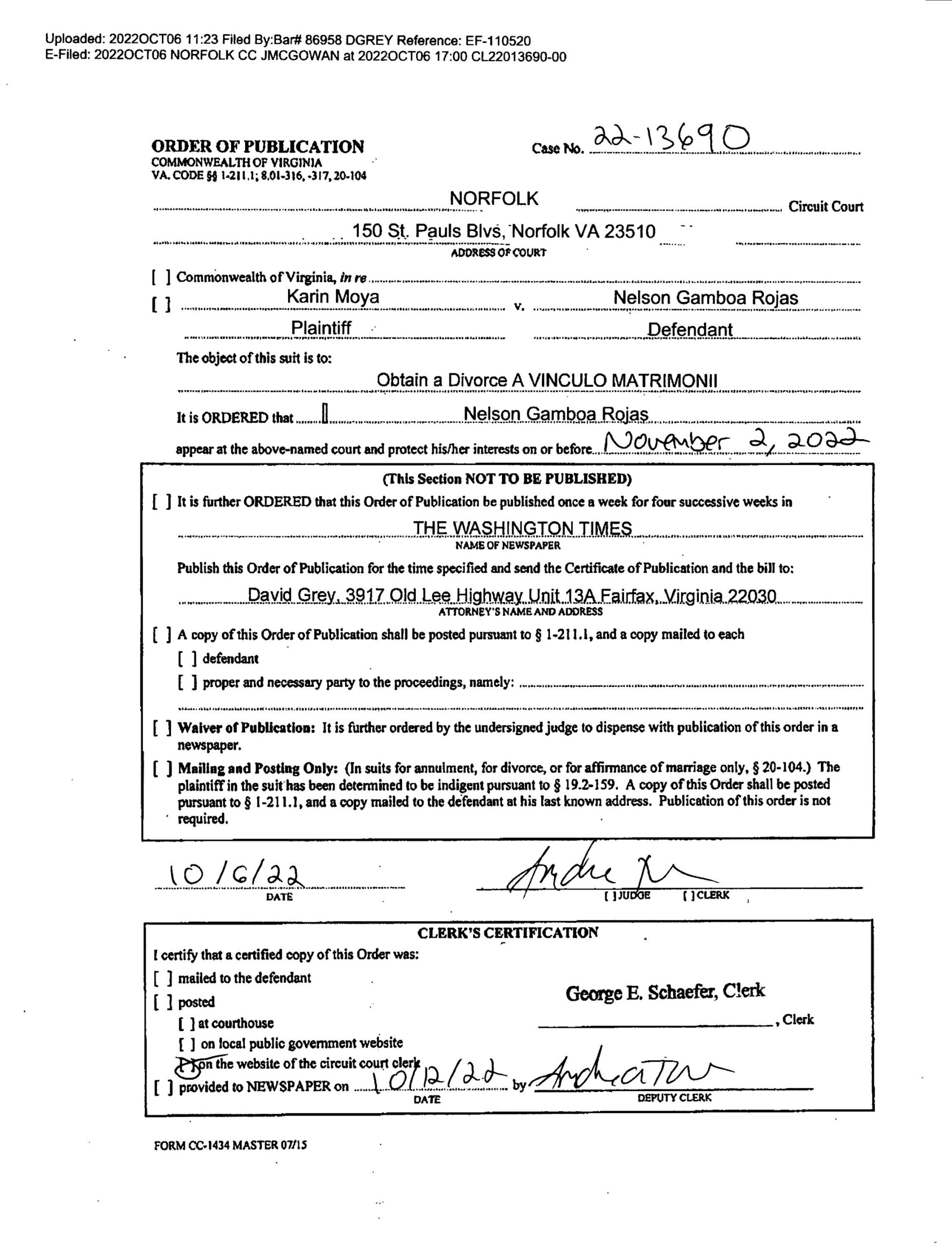 CL22-13690 ORDER OF PUBLICATION